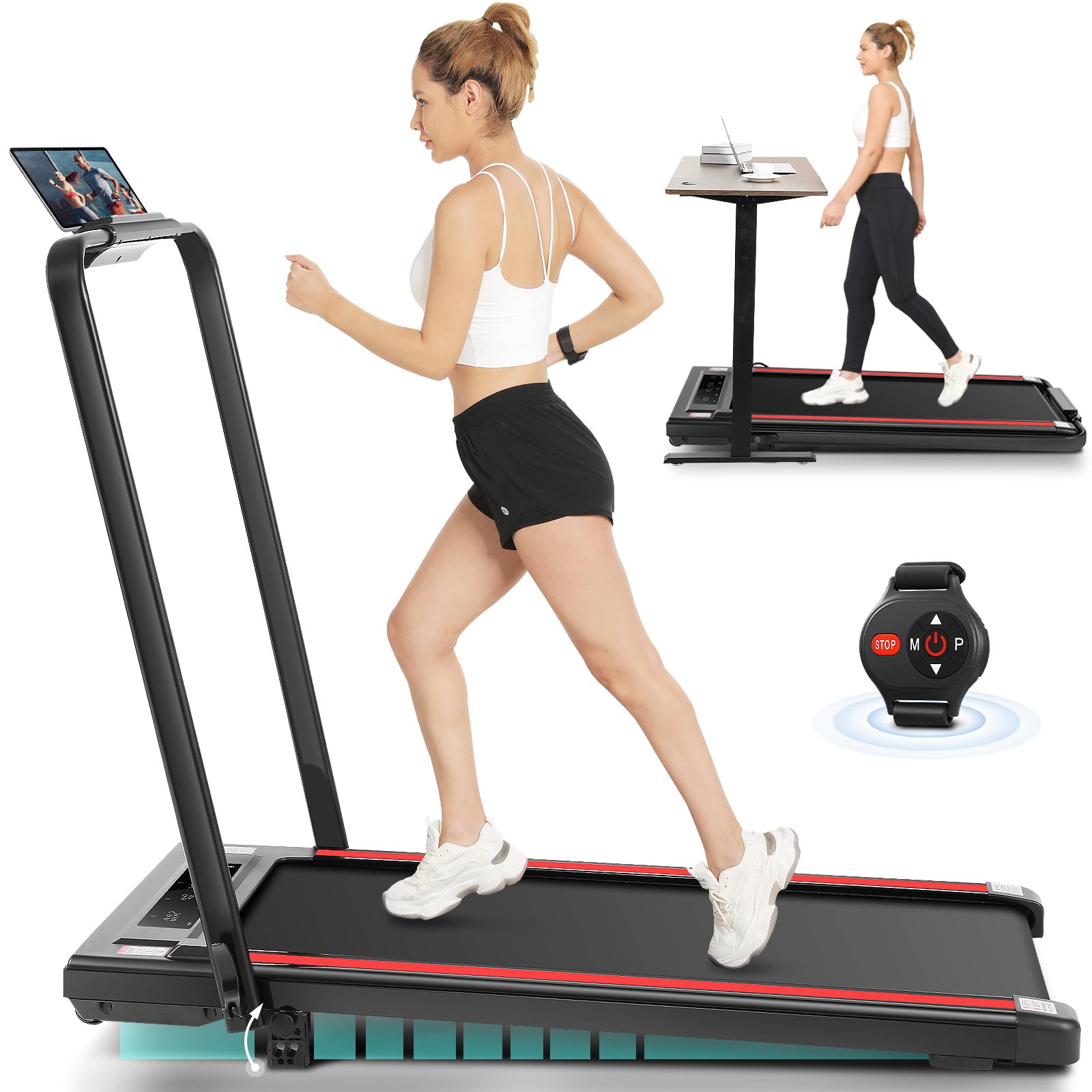 ANCHEER Treadmill with Handles, 3.0 HP Foldable Walking pad with 12% Incline, 320 lbs Capacity-Portable Under Desk Folding Treadmills for Home Small with Widened Belt/Remote Control