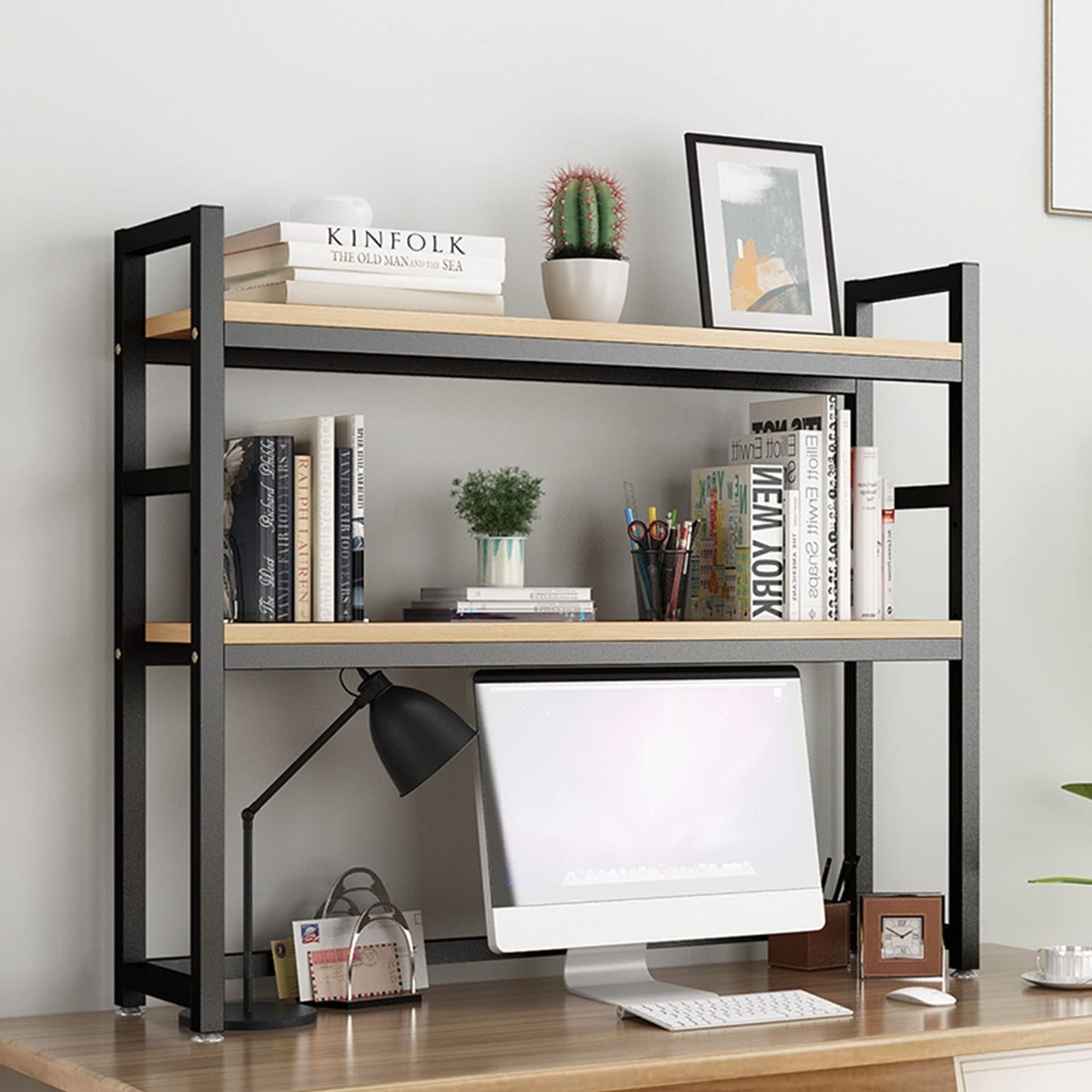 Desk Shelf Stand - Desktop Bookshelf Organizer 2 Tier Adjustable Desk Bookshelf Desktop Bookcase For Computer Desk Wood