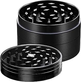 Four Piece Metal Herb Grinder – 5cm Wide 4cm Long Zinc Alloy Herb Crusher with Sifter, Magnetic Top Sharp Teeth Metal Filter & Spices Container for Grinding Dry Herbs, Portable Kitchen Accessories