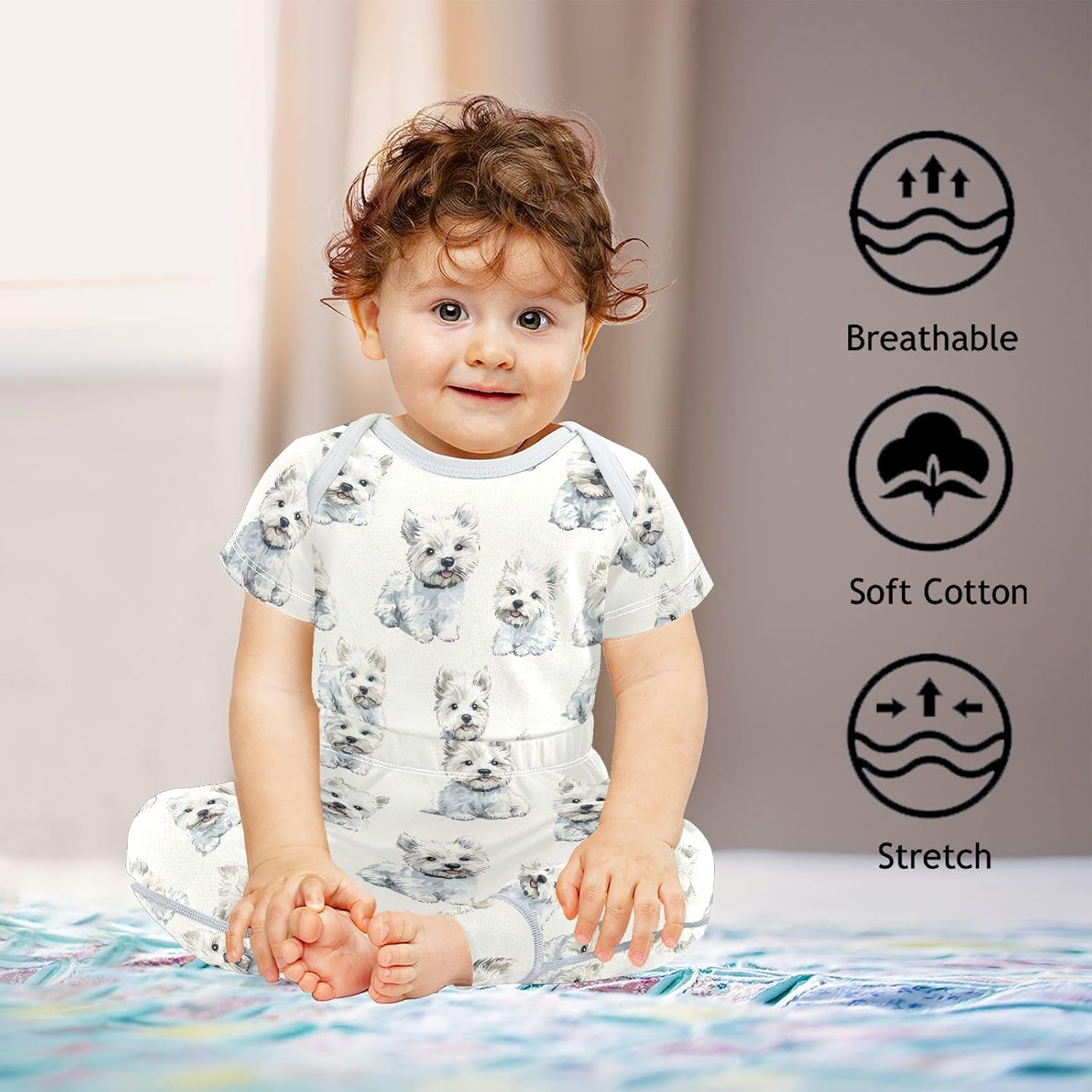 vvfelixl Baby Pants Sets Black Dachshund Long Haired Short Sleeve Baby Clothes for Boys Girls 0-24M