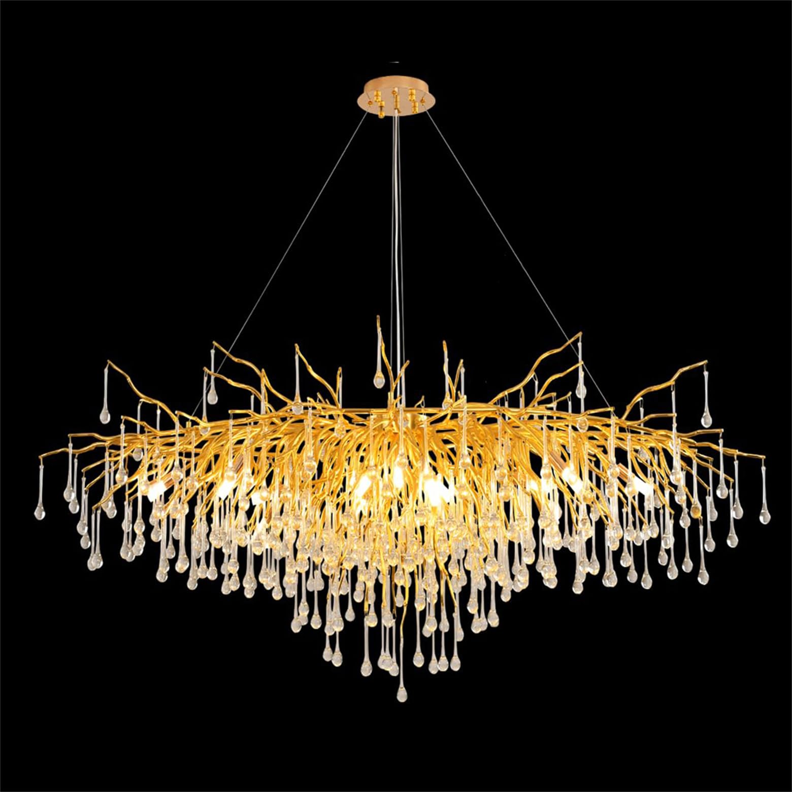 KXEcoLife Modern Crystal Branch Chandelier – Luxury Raindrop Pendant Light Fixture Chandeliers for Dining Room, Living Kitchen Island & Bedroom,Rectangular L120cm