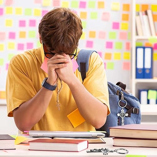 Vista 4 de Llavero colgante de cruz de plata antigua de San Benito, regalo conmemorativo católico religioso.