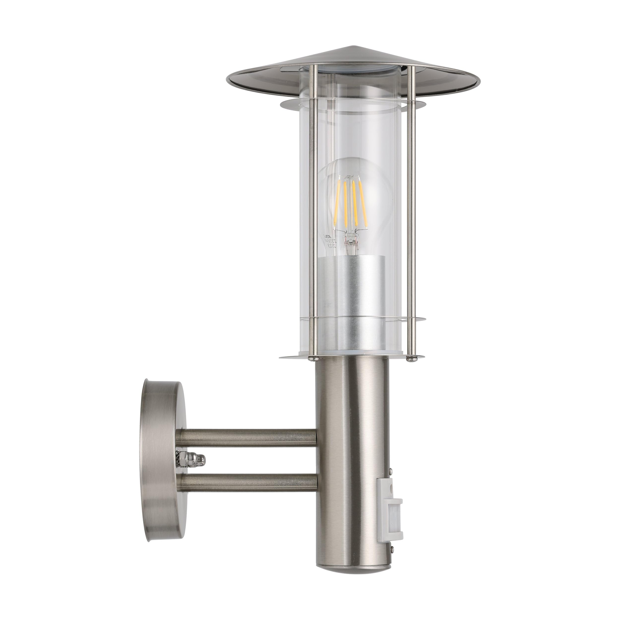 EGLO Außen-Wandlampe Lisio, 1 flammige Außenleuchte inkl. Bewegungsmelder | Sensor-Wandleuchte aus Edestahl, Farbe: Silber, Glas: klar, Fassung: E27, IP44