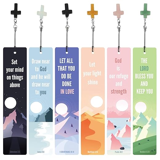 12 Pcs Bible Verses Bookmarks with Cross Pendants, Christian Bookmarks for Bible, Great Religious Gifts for Men, Women, kids, Perfect for Reading Rewards, Church Supplies, Giveaways for Sunday School.