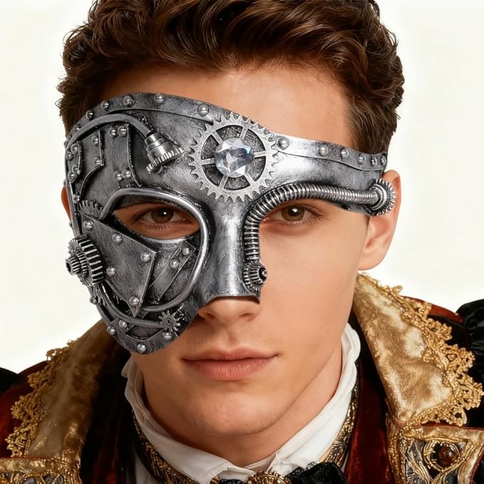 Máscara Steampunk Negra para Hombre Disfraz Halloween miniatura 3