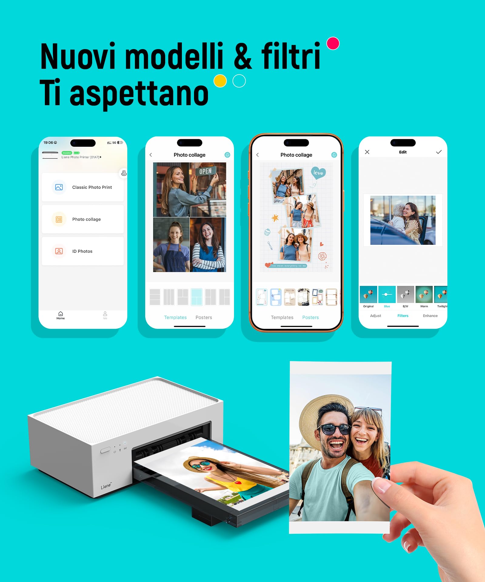 Liene Amber M100 Stampante Fotografica per Smartphone, 10x15 WiFi Stampante a Sublimazione per PC/iPhone/Android, Cartuccia d'inchiostro e 20 Carte Fotografiche incluse, 300DPI