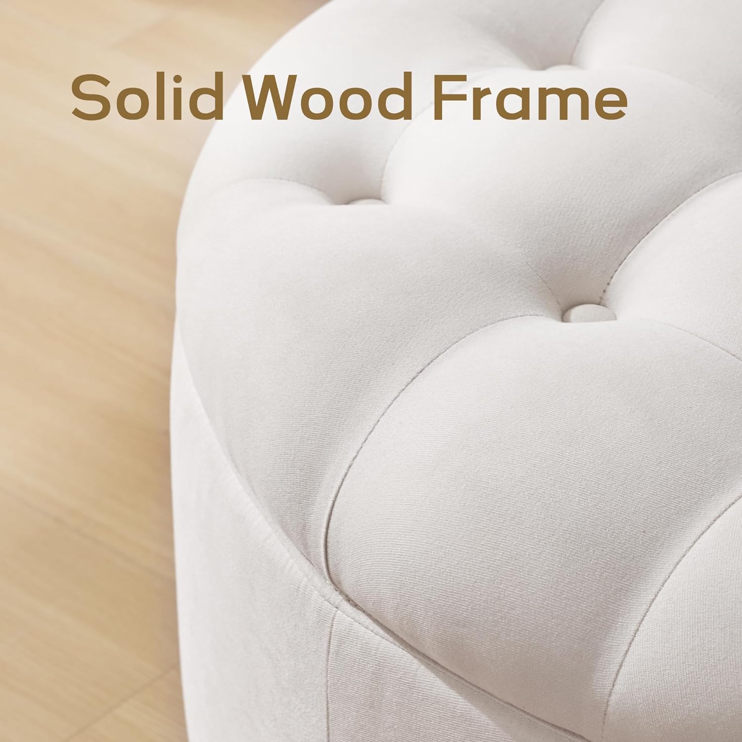 HUIMO 30-Inch Round Storage Ottoman, Modern Button Tufted Coffee Table with Removable Top, Upholstered Ottoman with Storage Footrest Stool for Living Room, Bedroom and Office(Ivory)