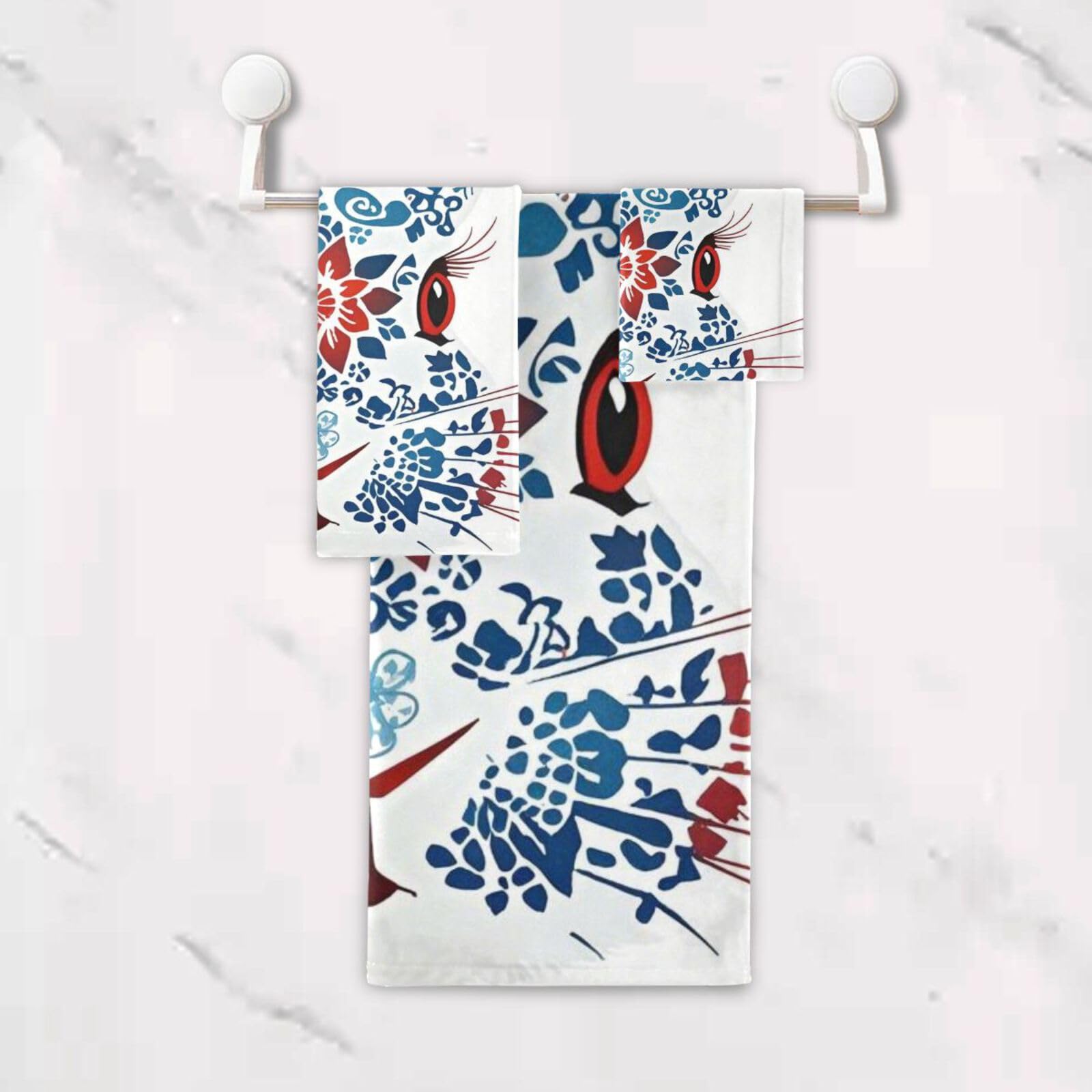 Set di 3 asciugamani per il viso con coniglietto rosso e blu, 1 asciugamano da bagno, 1 asciugamano per le mani, 1 panno per la casa, cucina, hotel, palestra, nuoto, spa