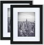 11x14 Cadre de l'image 2 Pack, affiche 8x10 avec Mat ou 11 x 14 Sans Mat, Wall Gallery Cadres photo-montres verticaux ou horizontaux & Prêt à accrocher, Cadres photo pour montage mural, Noir