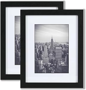 11x14 Picture Frame 2 Pack, Display Poster 8x10 with Mat or 11 x 14 Without Mat, Wall Gallery Photo Frames-Vertical or Horizontal Mounts & Ready to Hang,Photo Frames for Wall Mounting, Black