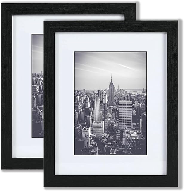 11x14 Cadre de l'image 2 Pack, affiche 8x10 avec Mat ou 11 x 14 Sans Mat, Wall Gallery Cadres photo-montres verticaux ou horizontaux & Prêt à accrocher, Cadres photo pour montage mural, Noir