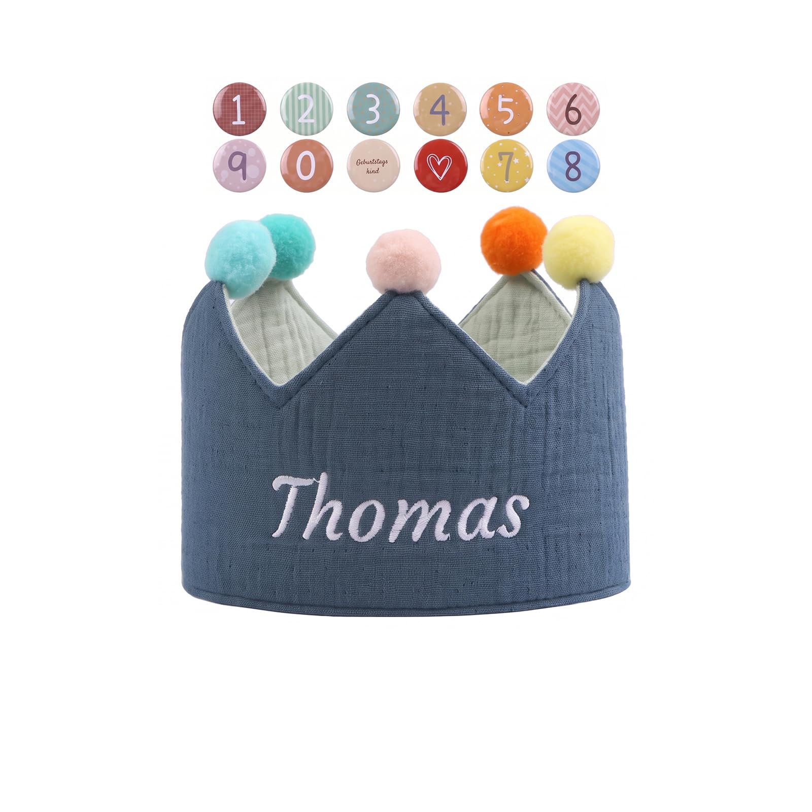 Gaosh Personalised Birthday Crown for Boys and Girls with Embroidered Name Cotton Children Birthday Headband with Numbered 0–9 Adjustable Straps Birthday Hats Party Decoration (Dark blue) — image 1
