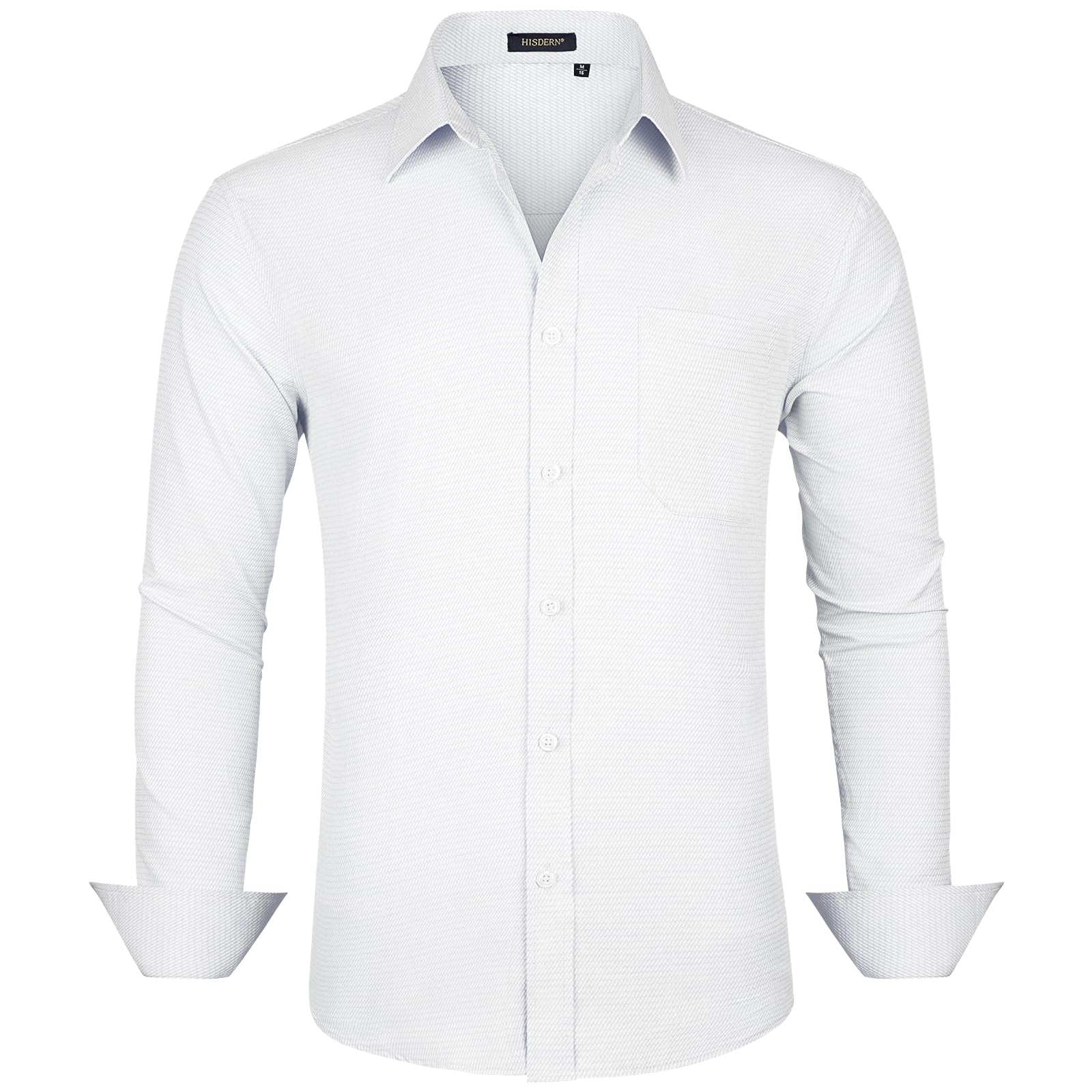 HISDERN Camisas Hombre Manga Larga Elegantes Camisa Hombre con Botones Color Sólido Camisa Traje Hombre con Bolsillo de Boda