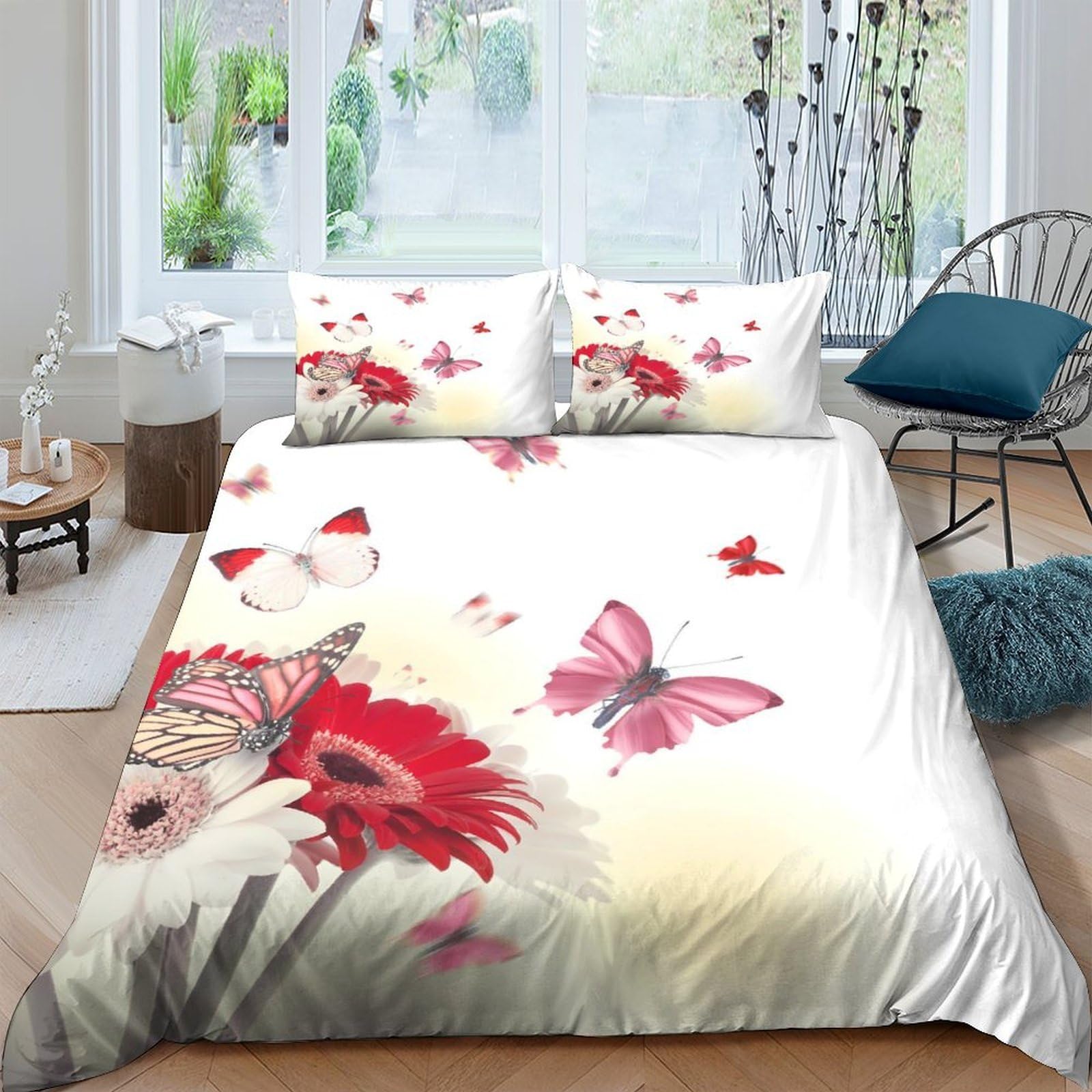 Ctjqhvkz Style-2 3D Printed Cat Flower Fitted Sheet Microfiber Soft Breathable Butterfly Bed Cover For Bedroom Dorm Mattress Decor Single（135X200cm）