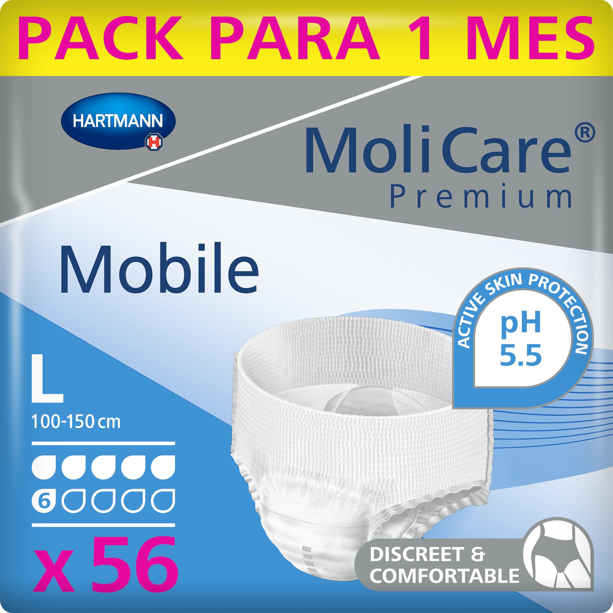 MoliCare Mobile: Pañales para Adultos con Incontinencia, Ropa Interior Absorbente para Hombres y Mujeres, talla L, 14 unidades - Pack de 4