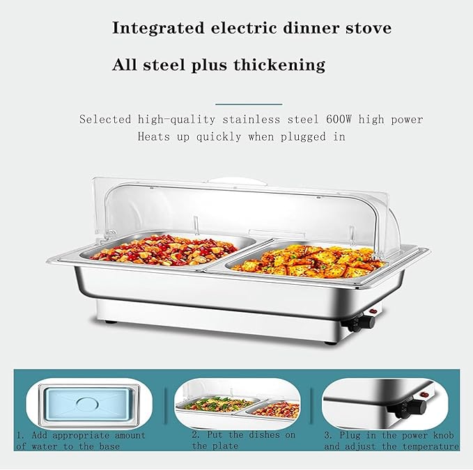 Calentador de buffet de acero inoxidable rectangular 13.5 L miniatura 4