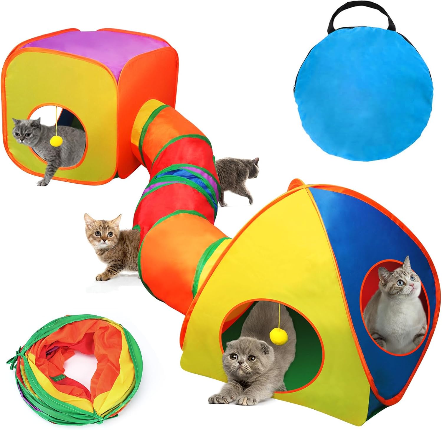 Rypet Cat Tunnels for Indoor Cats with Cube Tent Toys Combo