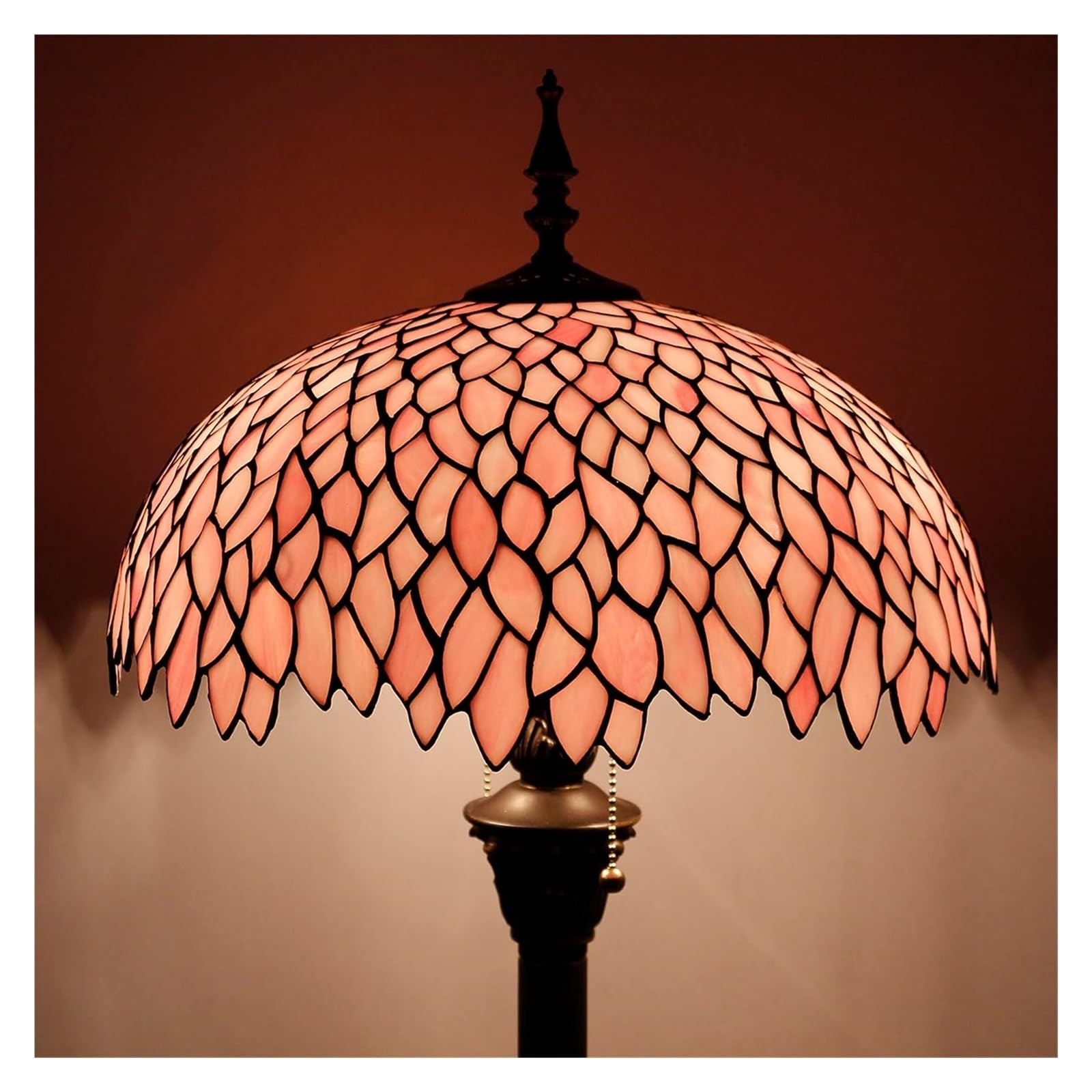 Lampa Podłogowa Tiffany Różowy Wisteria Witraż Stojąca Lampka Do Czytania 16X16X64 Cali Lampa Narożna Słup W Antycznym Stylu