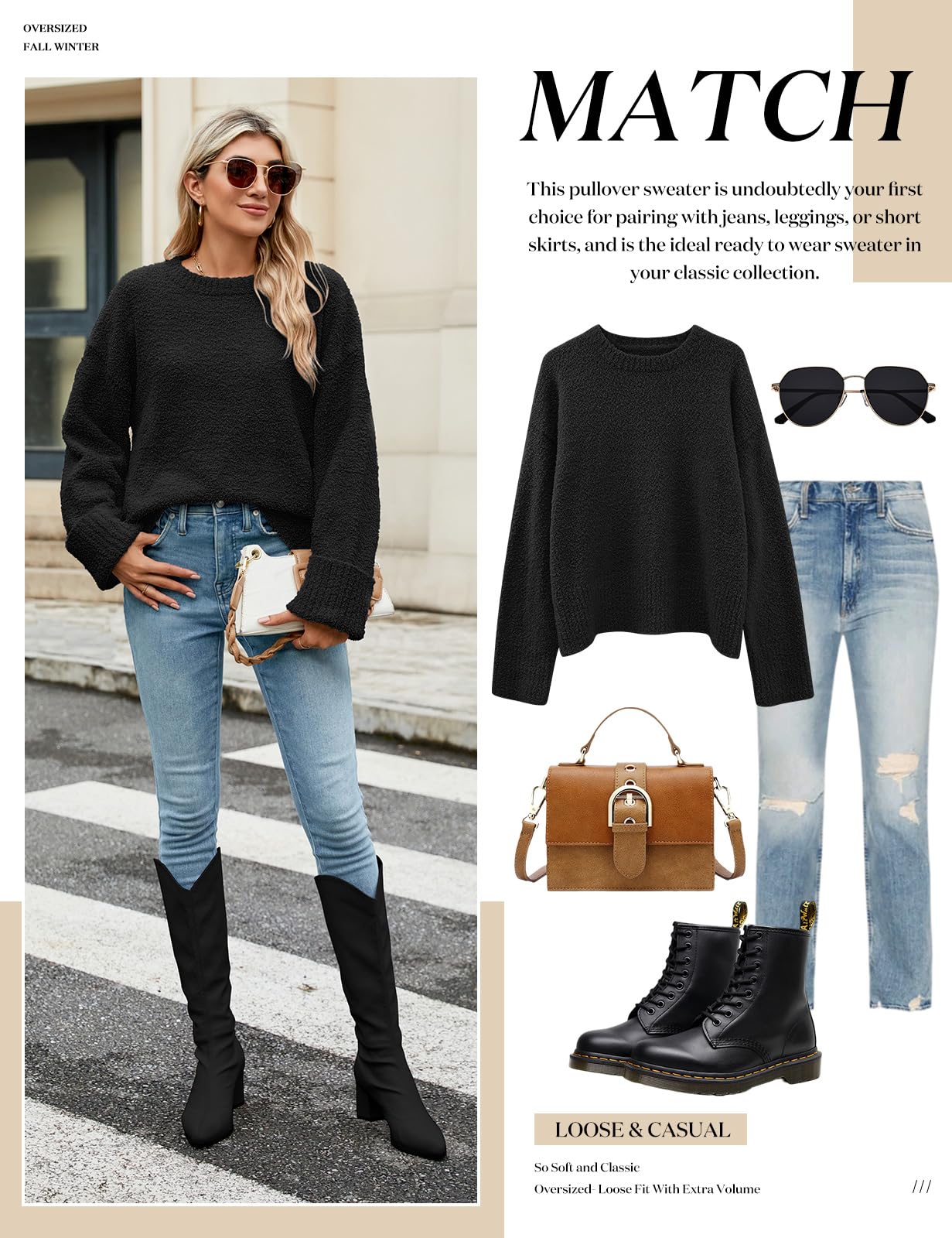 heekpek Maglione Donna Invernale Girocollo Caldo Maglia Donna Manica Lunga Morbido Casual Sciolto Maglione a Maglia Oversize Tops Autunno