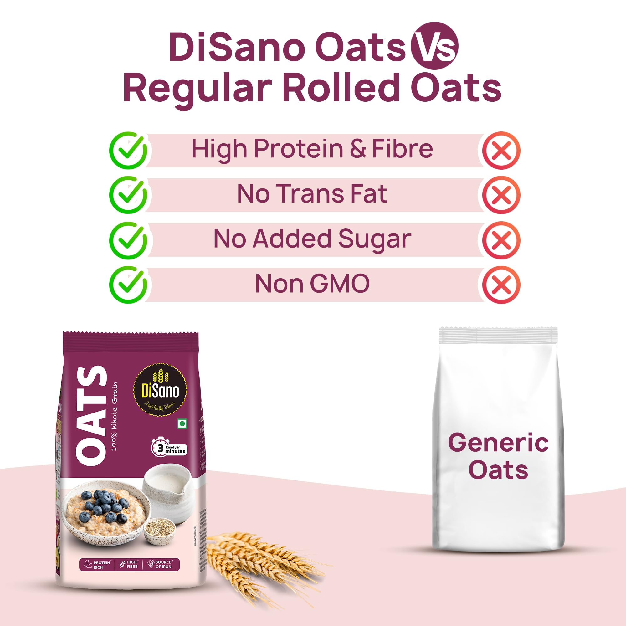 DiSano Oats 1kg (Pack of 2), Instant Oats, Wholegrain, High Fibre, Source of Protein 4