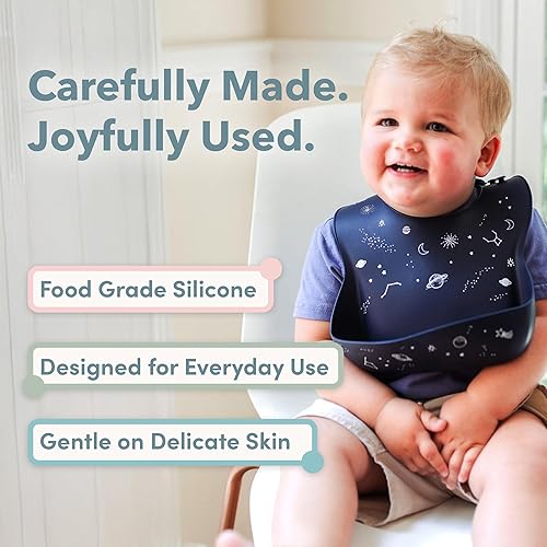 Miniatura 2 de Loulou Lollipop Babero de alimentación de silicona suave e impermeable para bebés y niños pequeños Space,Aguacate,Rubor