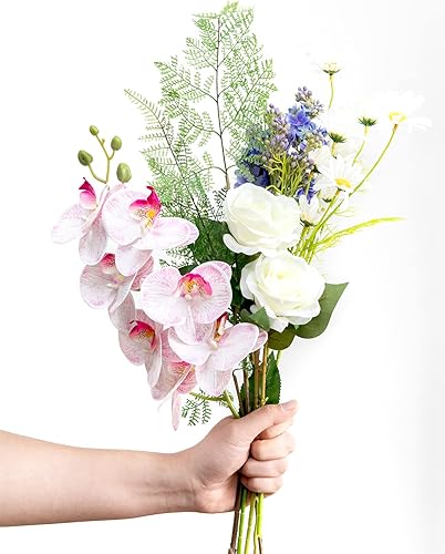 Miniatura 6 de DuHouse Ramo de 10 rosas artificiales de seda, flores artificiales de seda, tallos largos, para arreglos de boda, centro de mesa, fiesta, hogar,