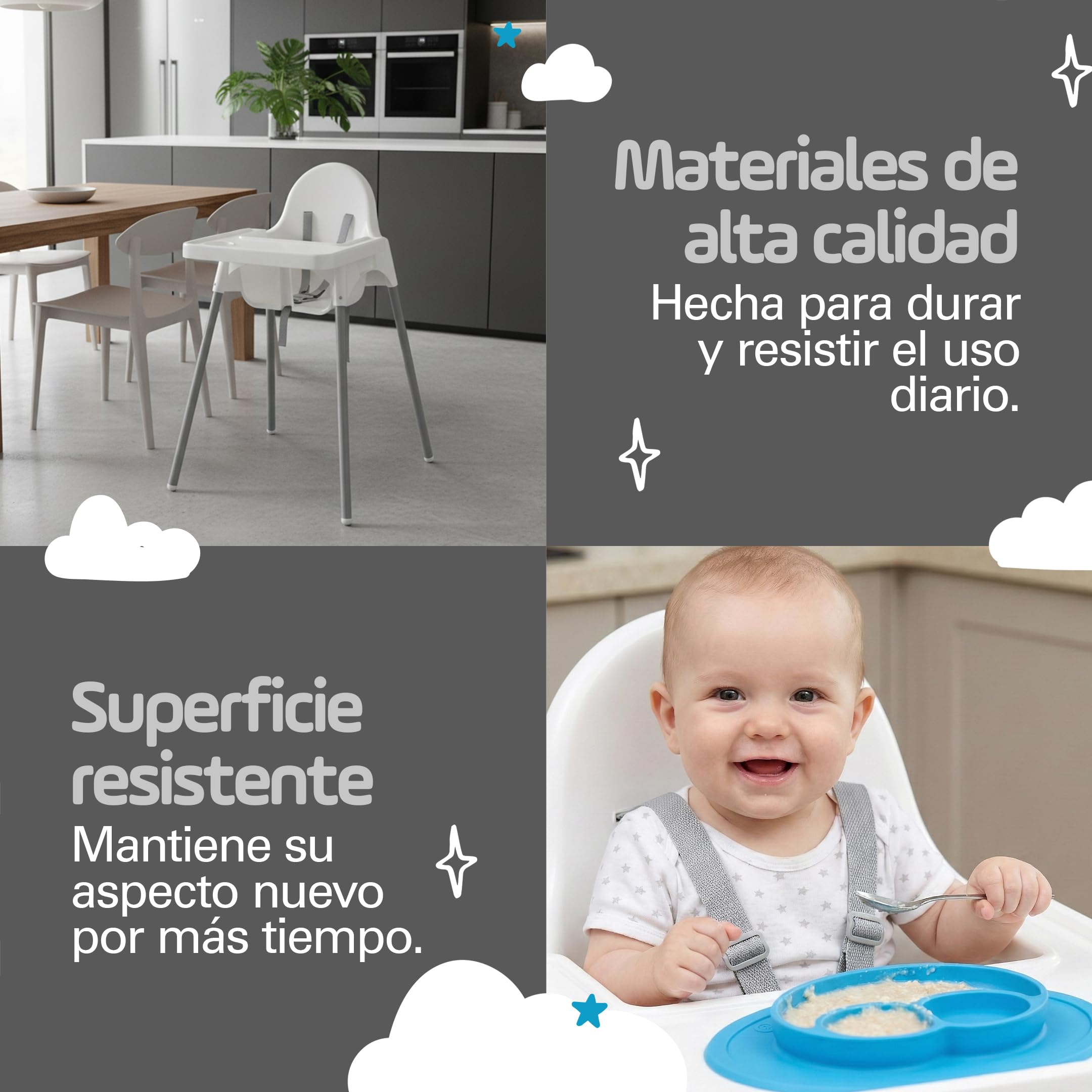 PLASTIMYR Tronas Bebe Light para 6 Meses a 3 Años hasta 15 kg – Silla de Comer para Bebe Resistente a Manchas, Bandeja Extraíble y Arnés de Seguridad - Trona Infantil Fácil de Limpiar 83x44x47 cm