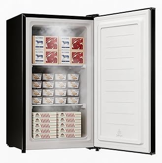3.0 Cu.ft Compact Upright Freezer, Energy-Saving Mini Freezer with Adjustable Thermostat, Removable Shelves, Reversible Door, Ideal for Dorm/Office/Apartment, Black