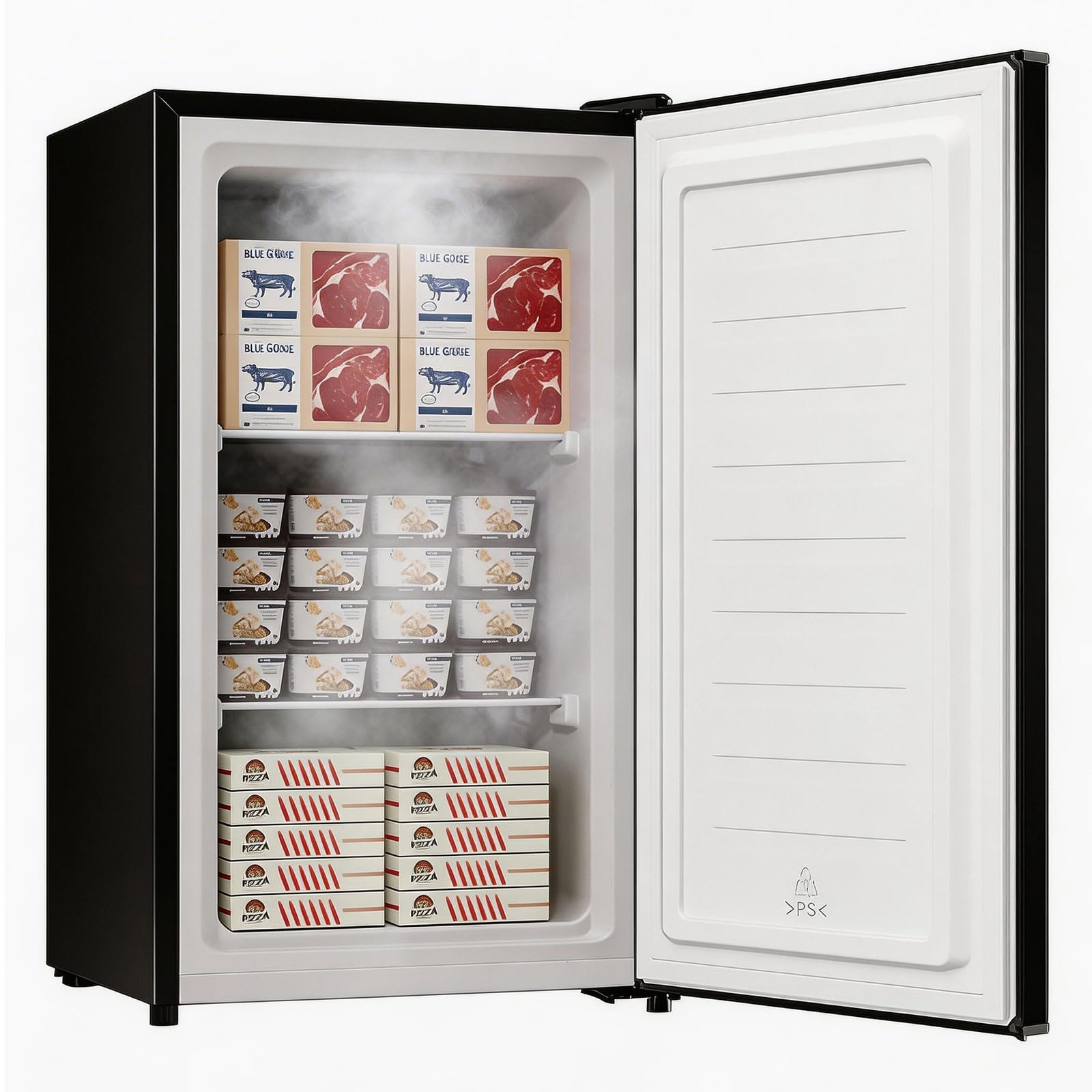 3.0 Cu.ft Compact Upright Freezer, Energy-Saving Mini Freezer with Adjustable Thermostat, Removable Shelves, Reversible Door, Ideal for Dorm/Office/Apartment, Black