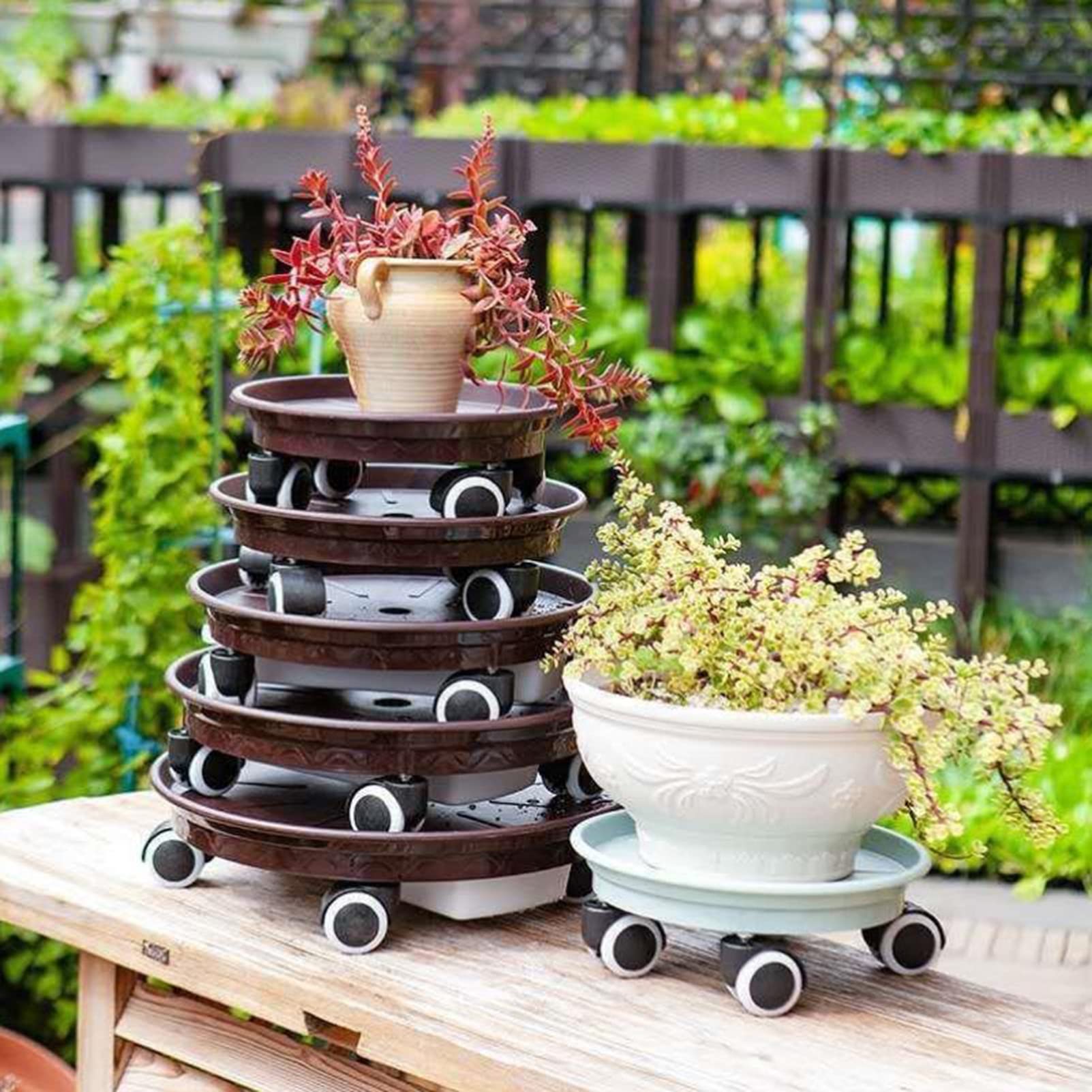 Porte Plante Roulettes Homingrove - Lot De 2 Avec Arrosage Auto 30cm