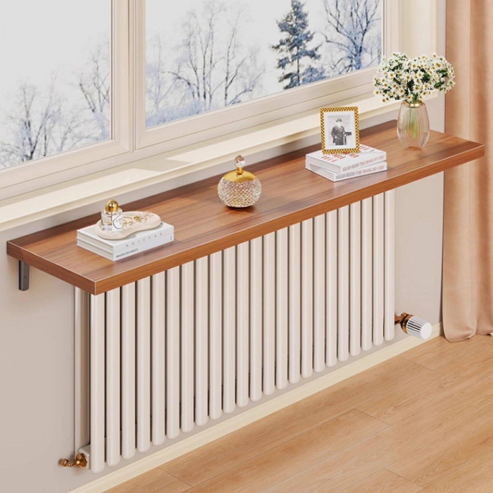Tonuuoei Radiator Shelf Storage Rack, Over Heat for and Decoration, Dust-Proof with Bracket, Living Room Bedroom Hallway(Brown,80x30cm/31.5x11.8in)