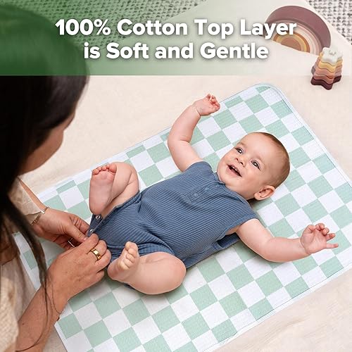 Miniatura 2 de haakaa Forro impermeable para cambiador, 100% algodón, suave y transpirable (1 unidad, 19.5 x 27.5 pulgadas, días a cuadros)