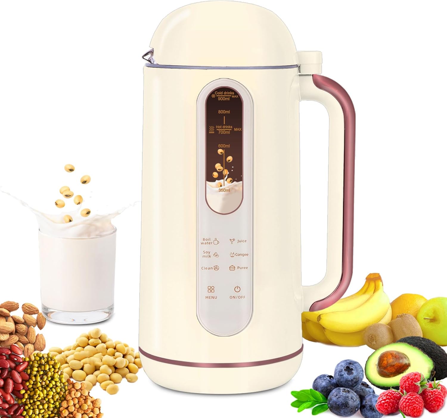 Máquina para hacer leche de soja de 23 onzas  30 onzas, fondo antiadherente interior de vidrio, máquina para hacer leche de soja 6 en 1 para nueces