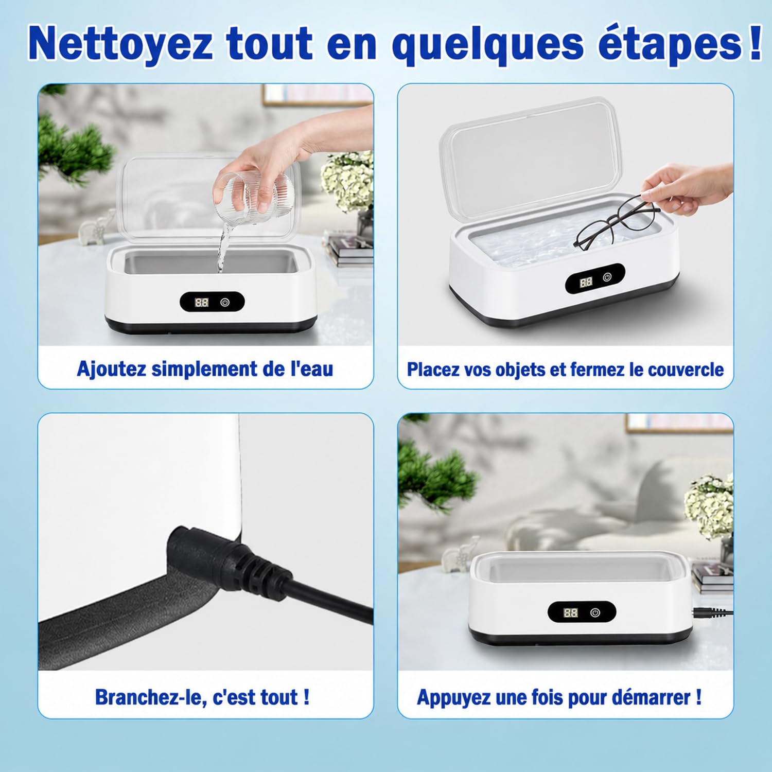 Nettoyeur ultrasons 650 ml pour lunettes, bijoux, gouttières | Nettoyage puissant à 49 kHz,5 minuteries,650 ml,inox 304 pour lunettes,bijoux et gouttières