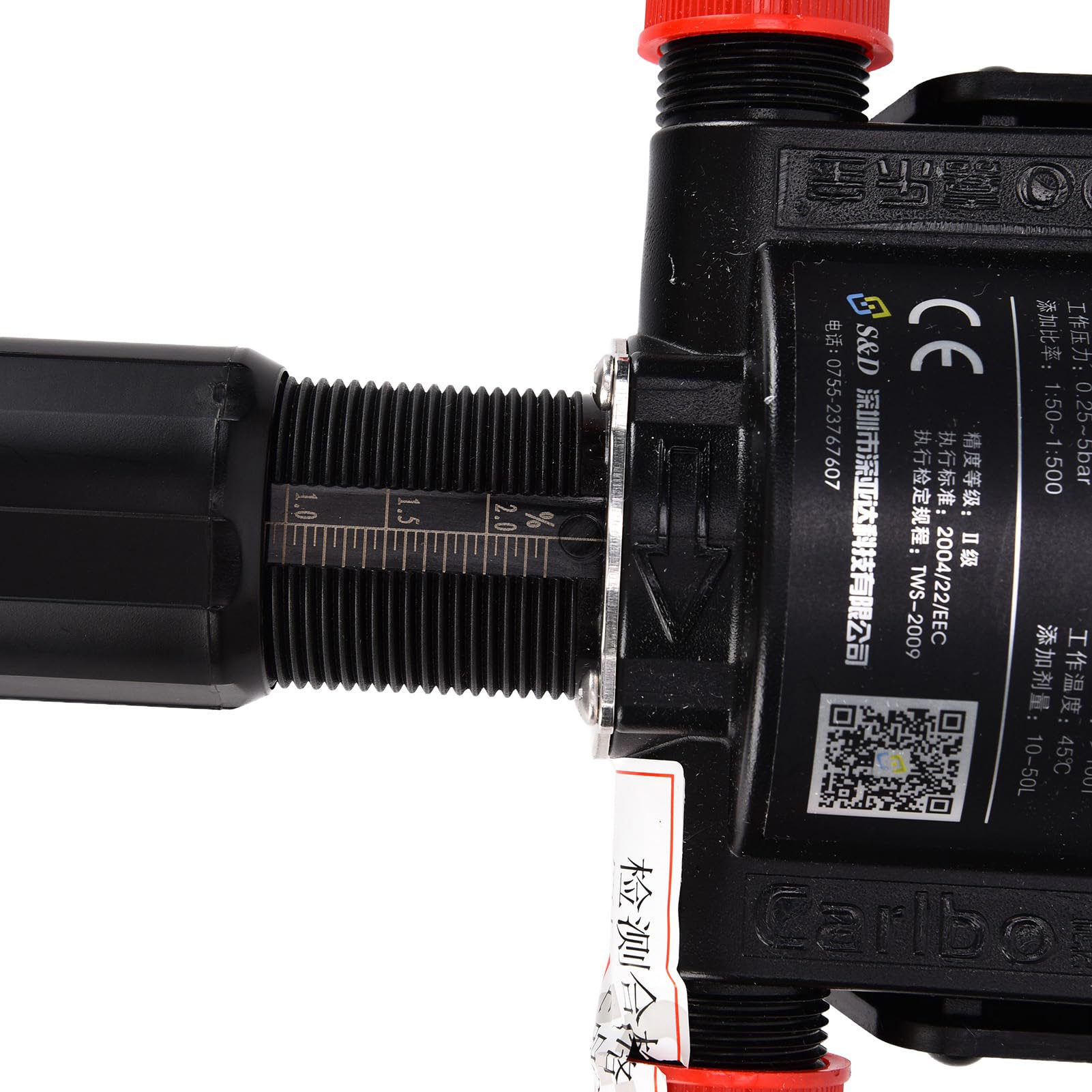 Dosificador de inyector de fertilizante Dispensador de líquido proporcional ajustable de alta precisión para riego agrícola y cría de plástico 38 Cm 1587 G (Negro)