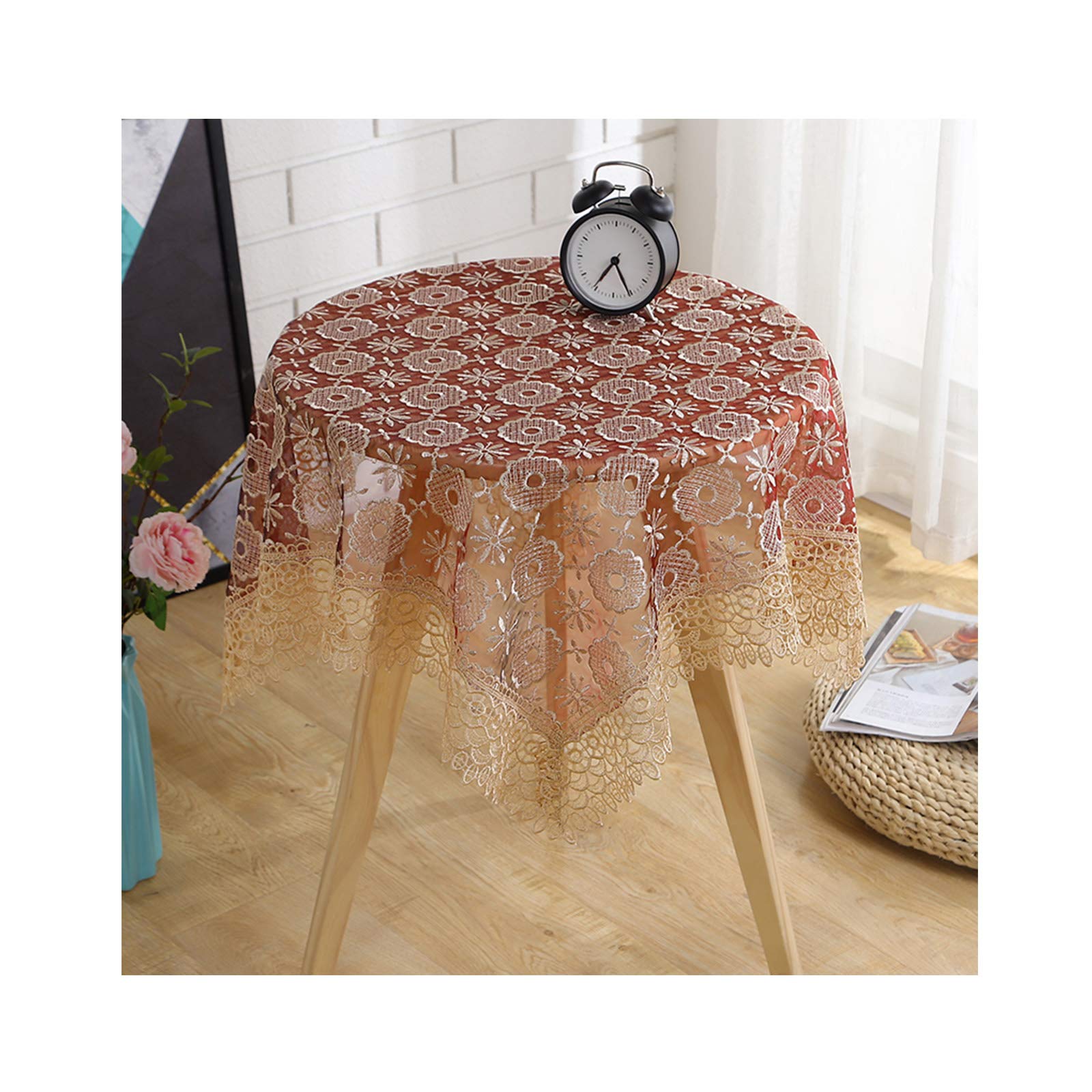 Nappe Rustique Vintage en Dentelle Broderie Florale, Couverture Table Anti-Poussière