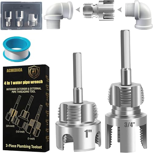 3PCS 4 In 1 Water Pipe Threader, Integrated PVC Pipe Threader-1/2", 3/4" & 1", D