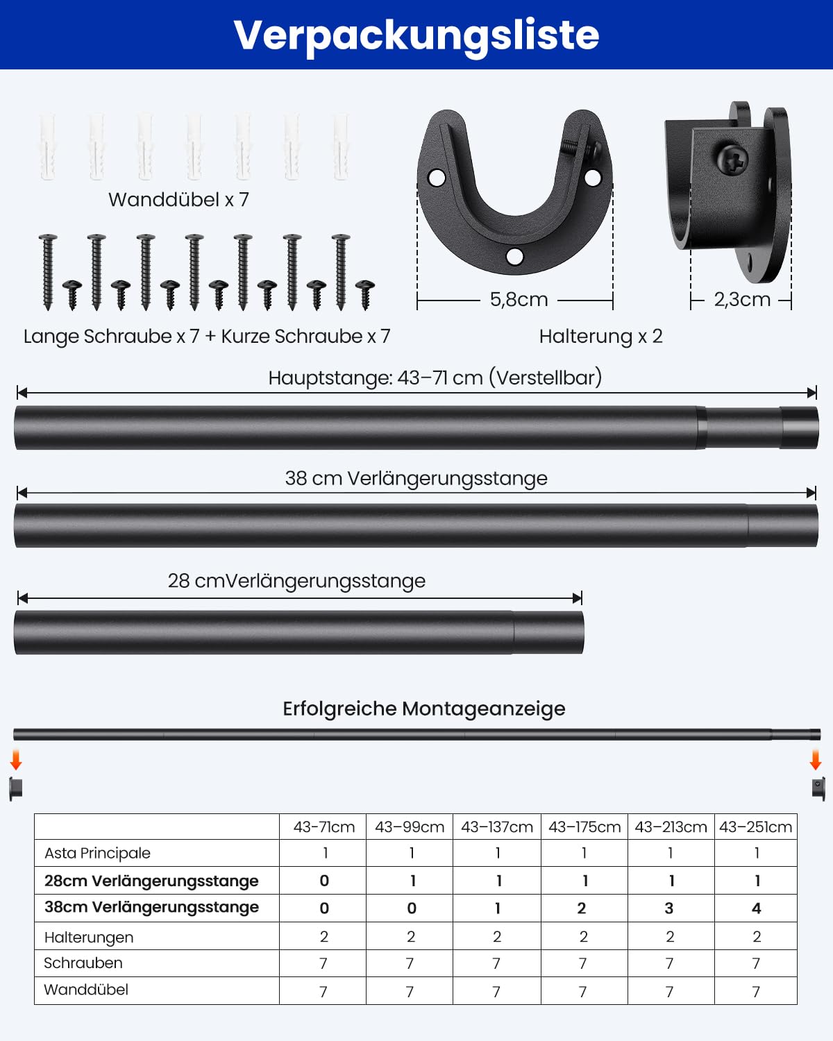 Kleiderstange Schrank, Kleiderstange Ausziehbar 43–135 CM, Kleiderstangen für Garderoben, Waschräume und Wohnmobile