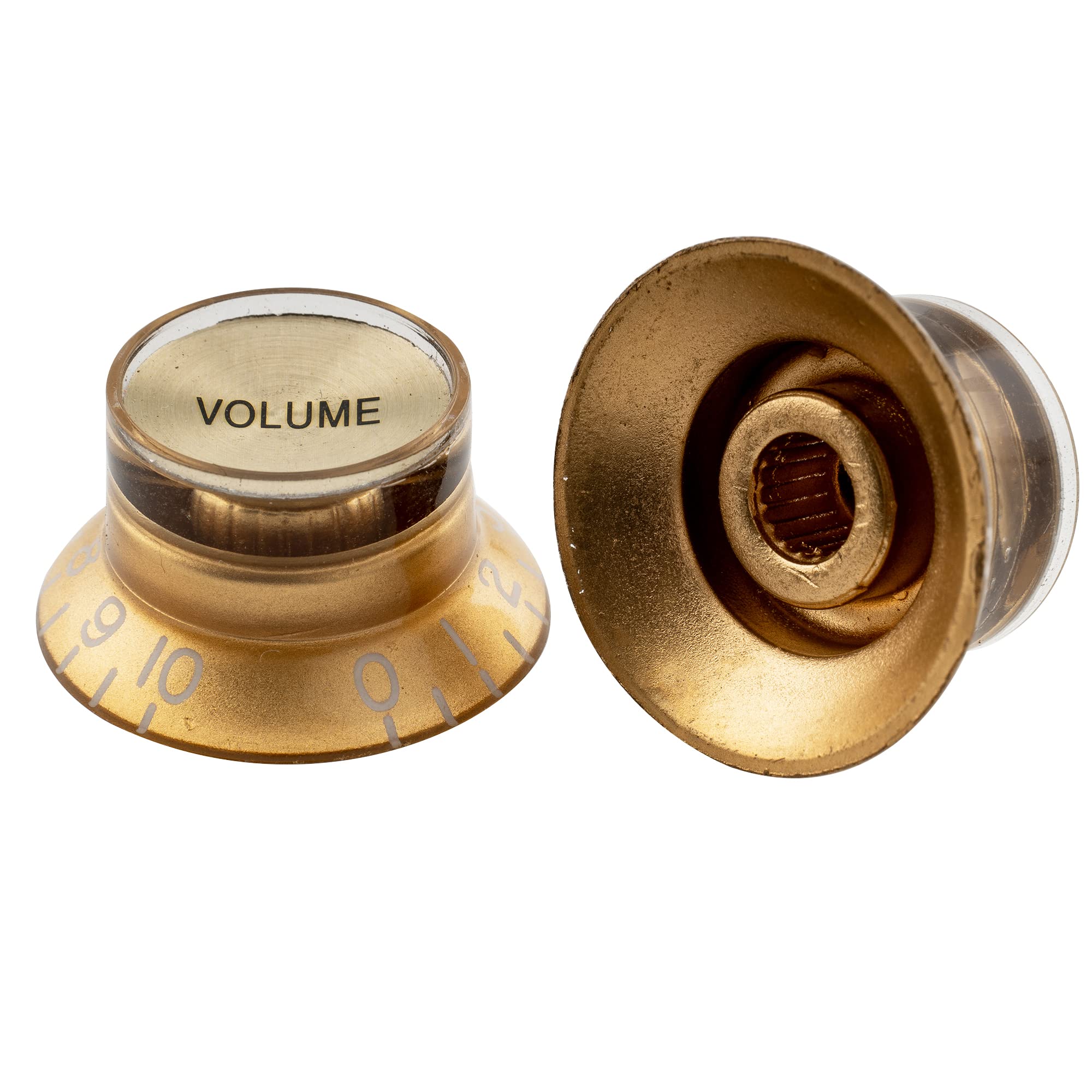 Musiclily Pro Metryczna Gałka Potencjometru Top Hat Reflector 2 Volume 2 Tone Knobs do Gitary Elektryczny typu LP SG, Złoty Złotym Nakryciem(4 szt.)