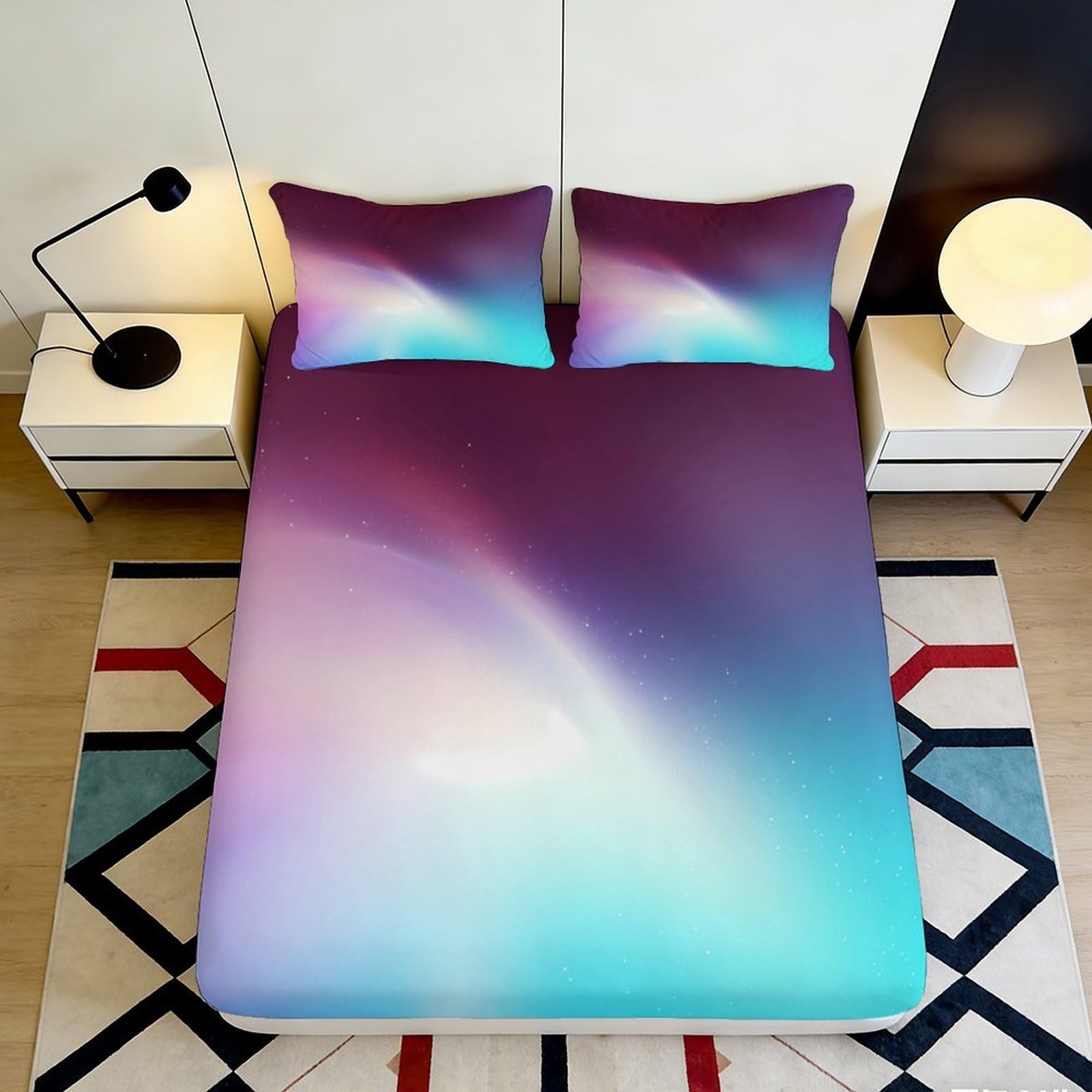 Jqzkxnhpbr Style-5 3D Printed Aurora Gradient Fitted Sheet Microfiber Soft Breathable Nebula Mattress Cover Bedroom Dorm Mattress Protection Decor 90X200x25cm