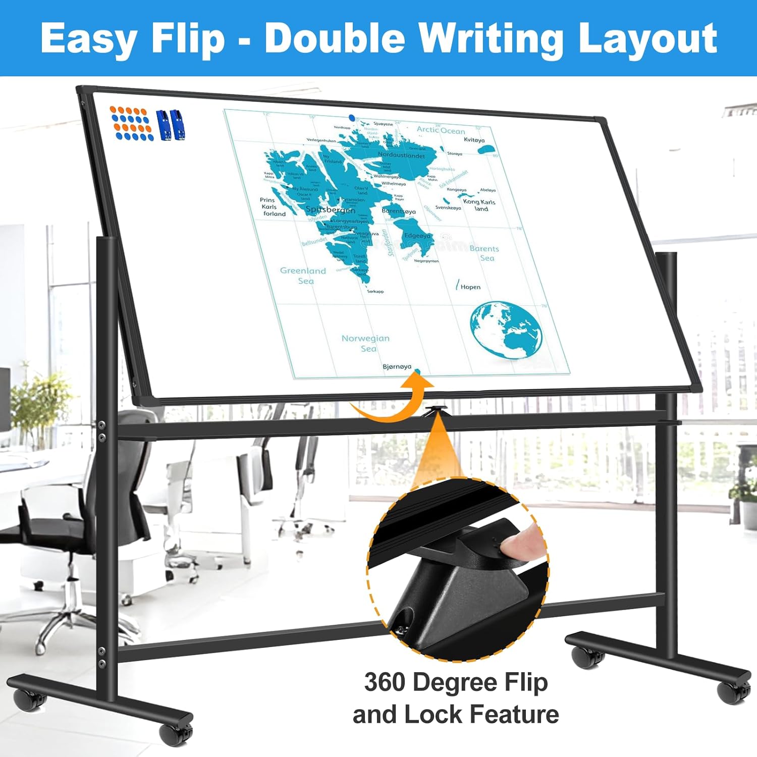 BSTPCOO Large Rolling Dry Erase Board 72 x 40, Double Sided Easel Whiteboard with Wheels, Portable Magnetic Mobile White Board with Stand for Office, Classroom & Home