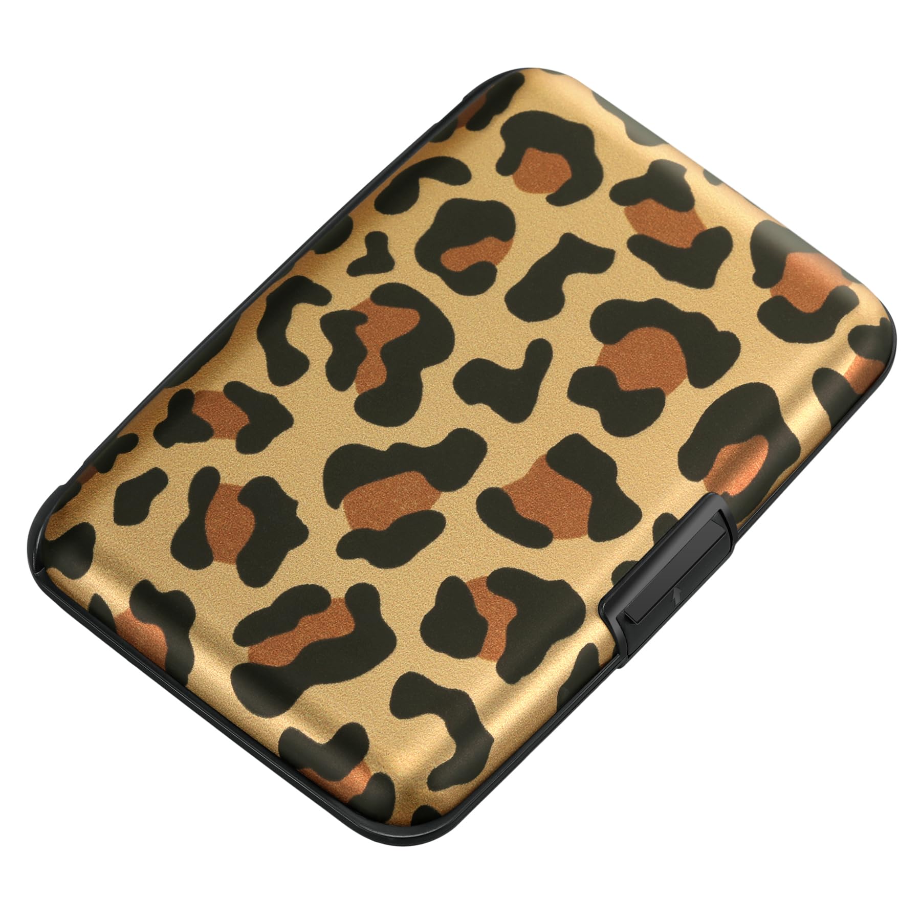 ELFISH Mini RFID Aluminum Wallet Credit Cards Holder Business Card Case Metal ID Case for Men Women（Leopard