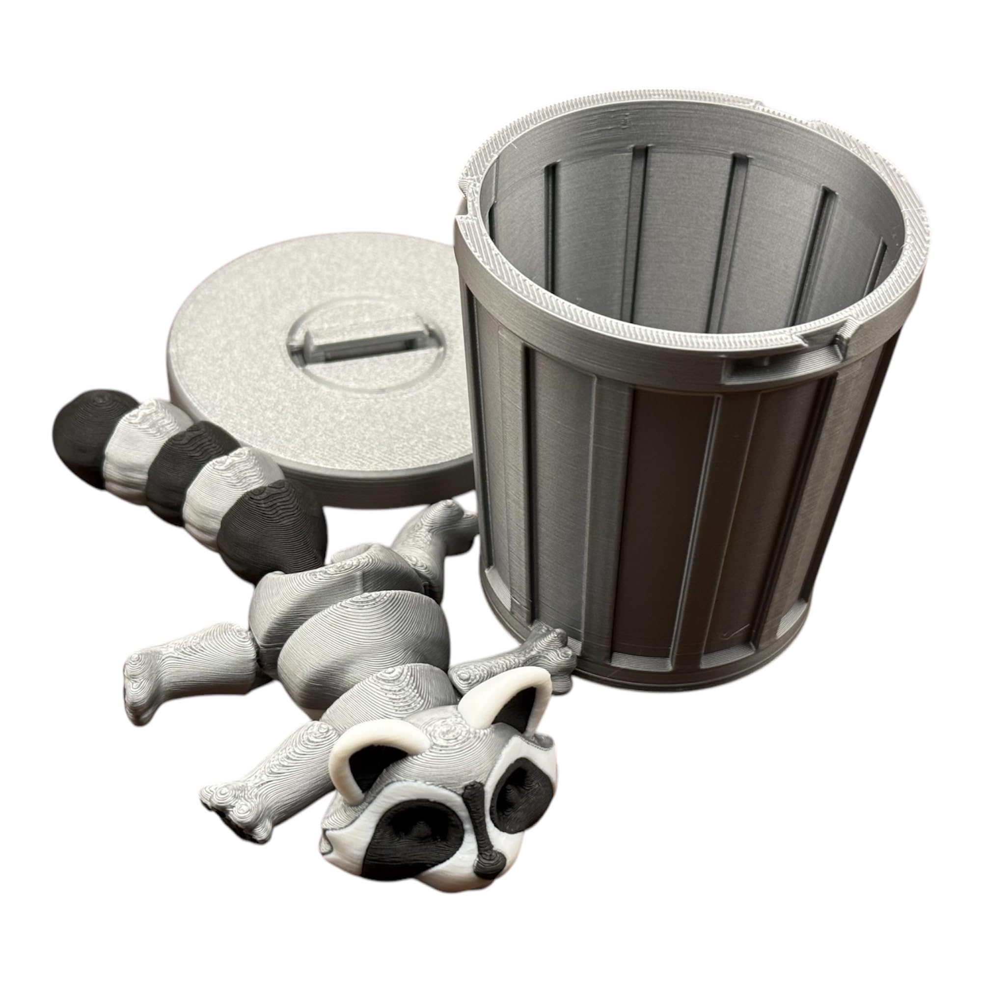 Generic Gray Raccoon Fidget Toy, Flexible Stress Relief, Trash Panda, Articulated Toy, Perfect for Kids and Adults Comes with Trash Can