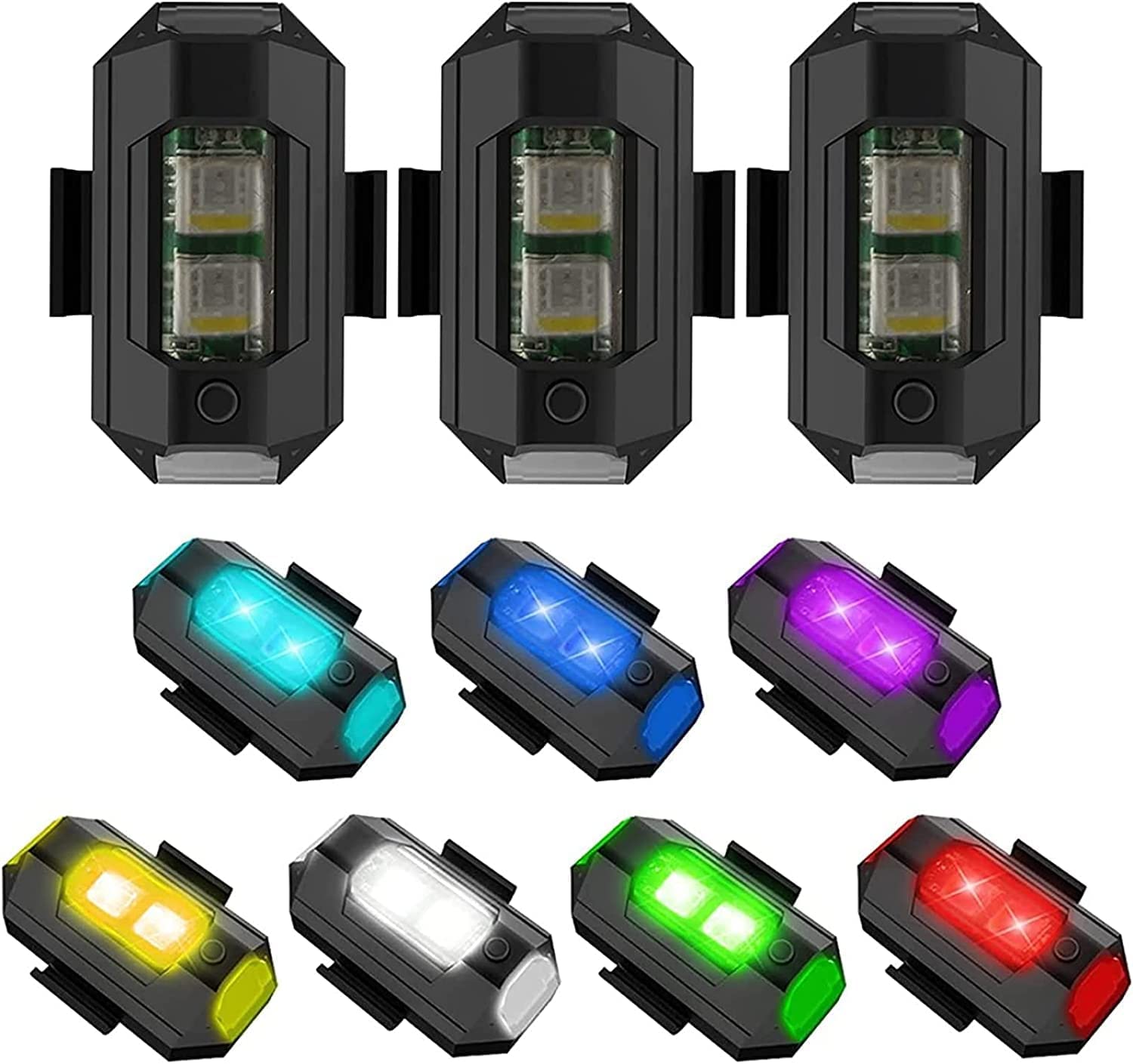 CarFrill TGYU 7 Colors LED Aircraft Strobe Lights & USB Charging,LED Aircraft Strobe Lights for Motorcycles,6.5g/0.014lb Lightweight Signal Light Compatible with All Models of Drones (3 Pcs)