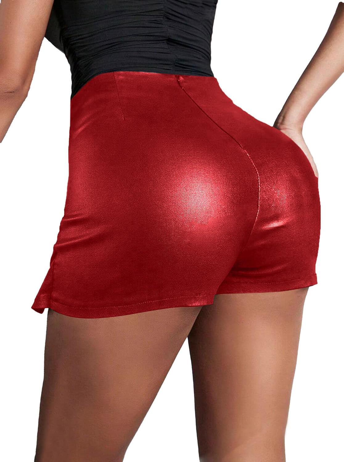 Avanova Women Faux Leather Slit Split Mini Skort High Rise Bodycon Short Skirt - Image 2