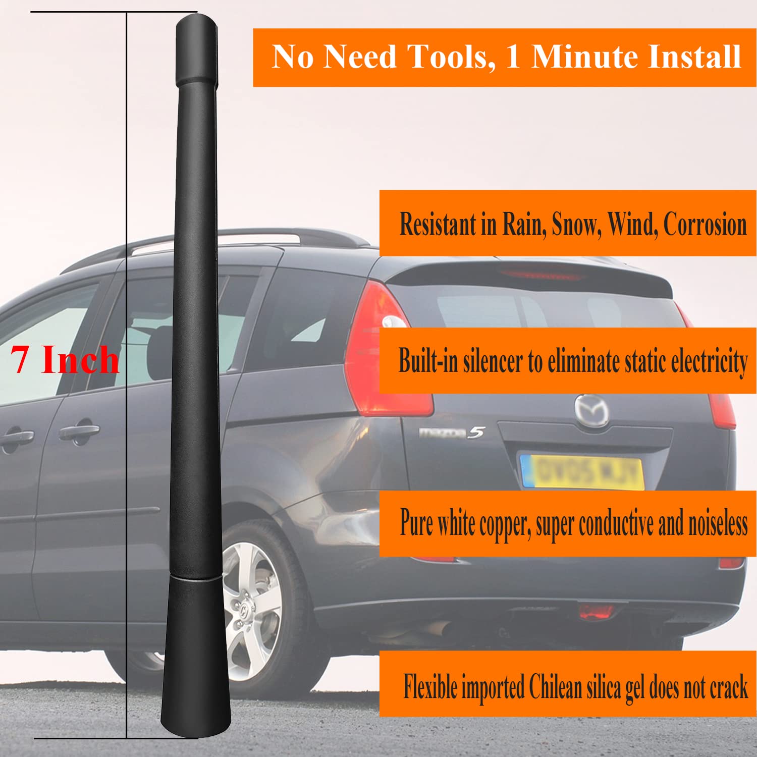 7 Inch Antenna Replacement for Mazda 5 (1999-2015), Mazda 5 Antenna, Flexible Rubber Antenna Mast