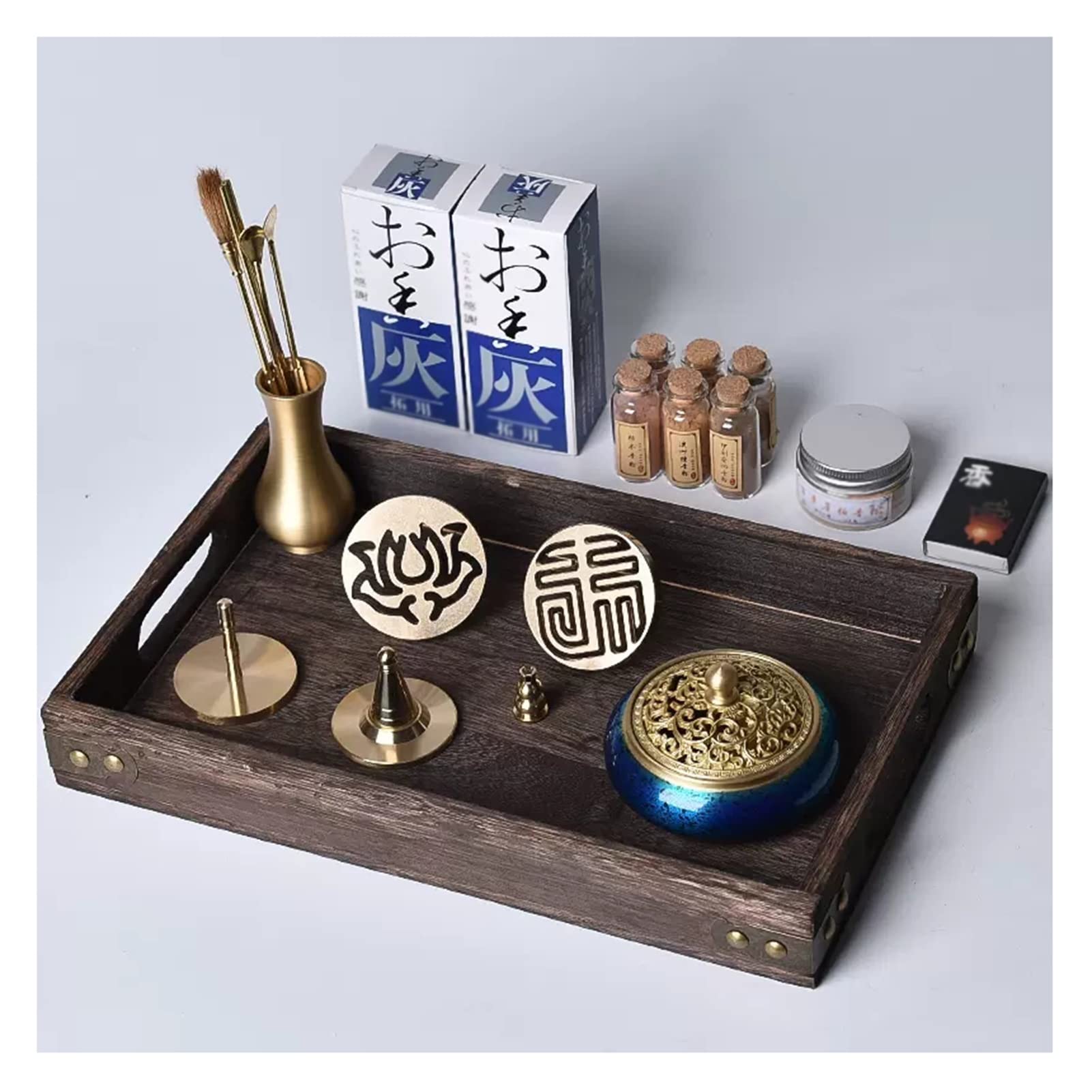 Incense Mold Tool Kit,Pure Copper For Meditation Incense Burner Home Fragrance Accessory, With Spoon Press Shovel Brush Tray