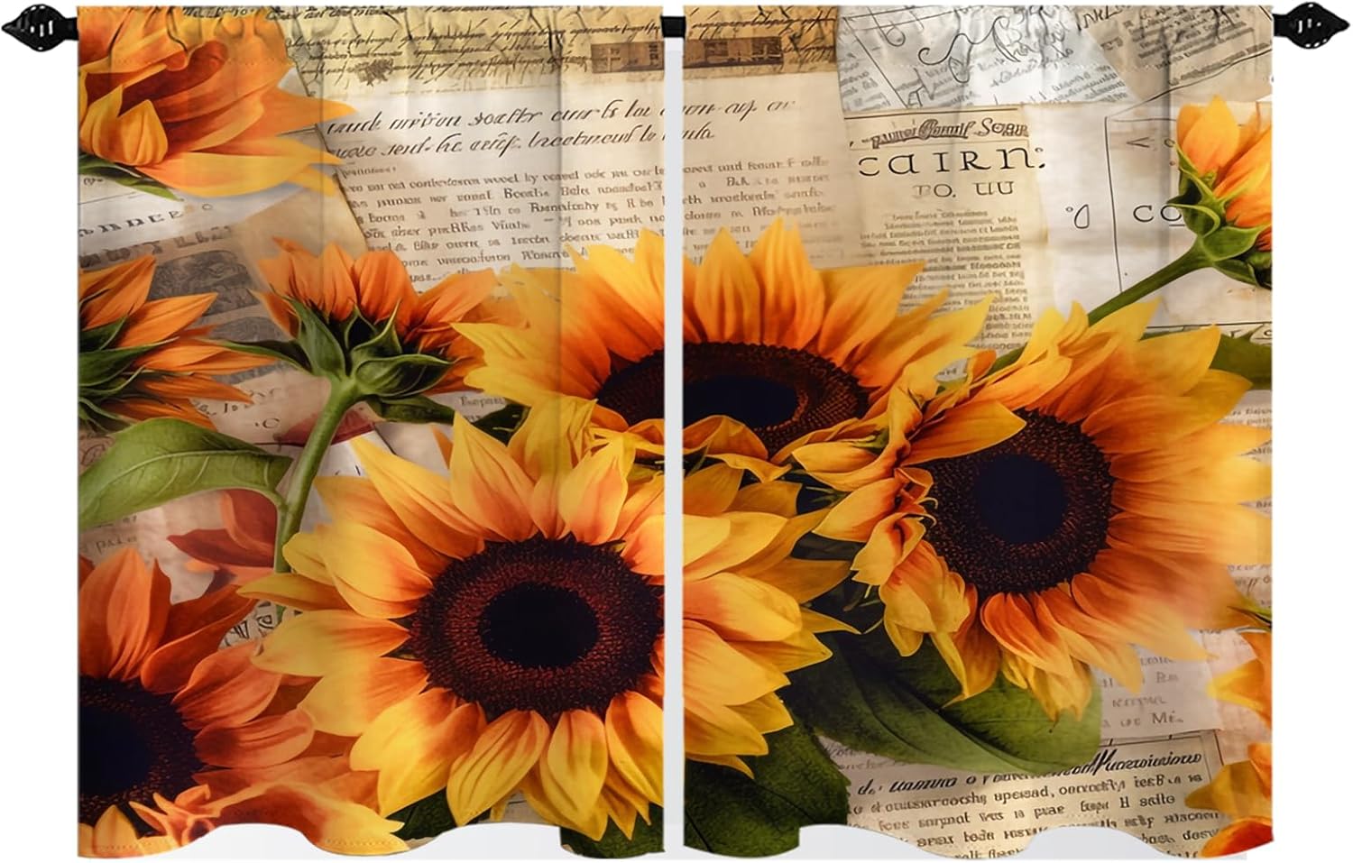 lczVEN Yellow Floral Kitchen Curtains Rustic Sunflower