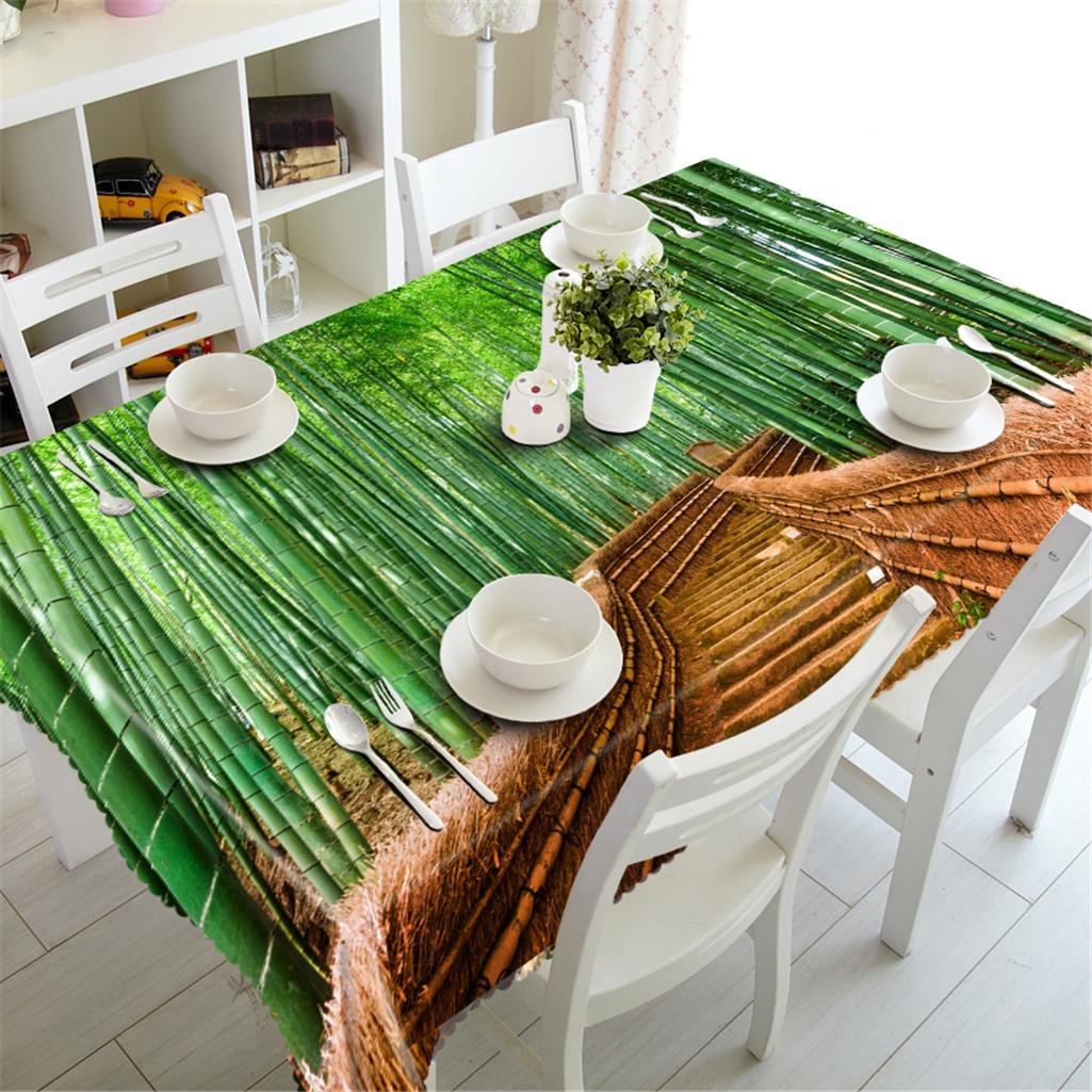 GFYWZ Polyester Tablecloth 3D Green bamboo forest Path Visual space Digital printing Dust-proof Tasteless Rectangular Banquet Decoration Table Cover Washable , k