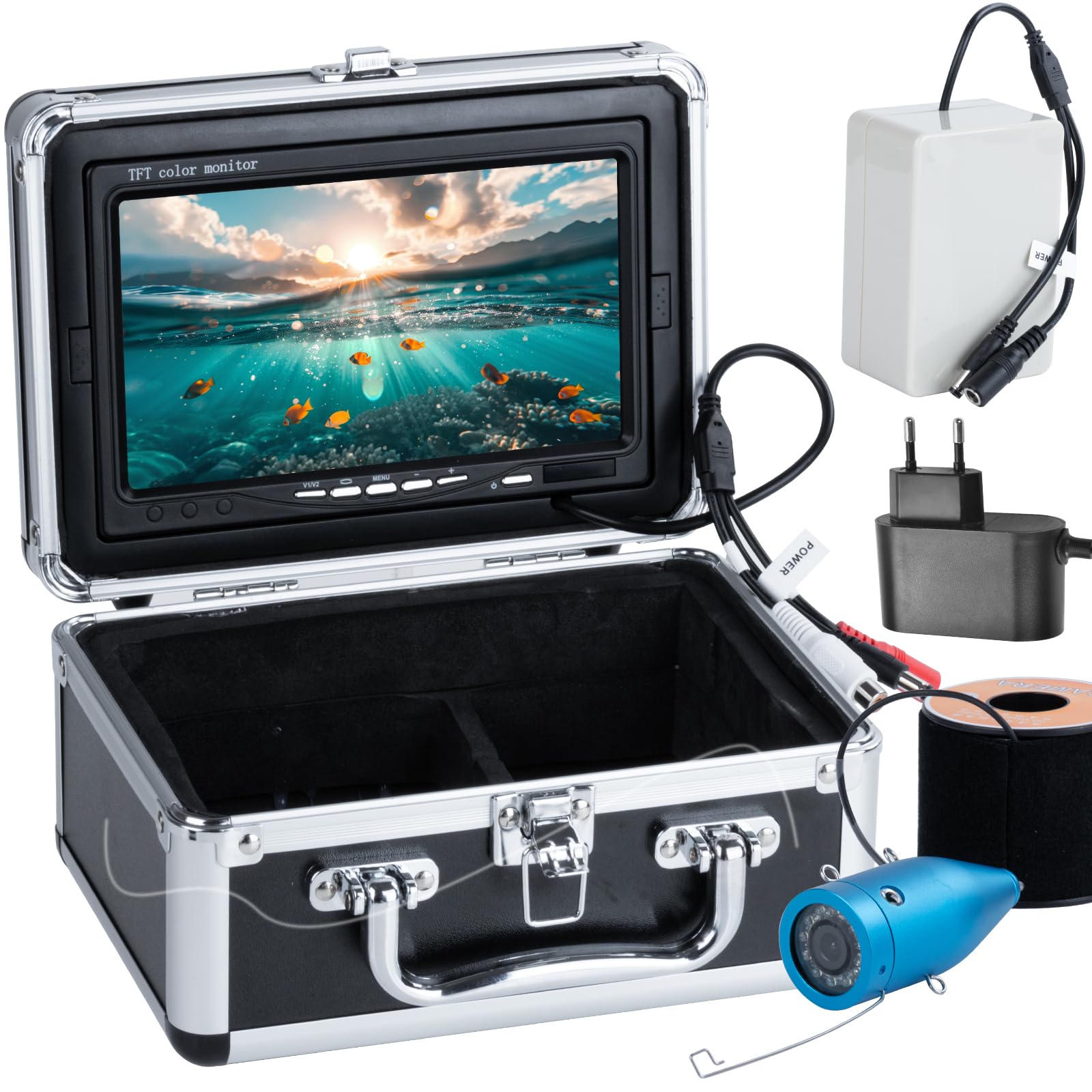 Underwater Fishing Camera 7 inch HD LCD Monitor Fish Finder, 12pcs Infrared Lights Night Vision, Waterproof Fishing Camera for Ice Lake Boat Sea Kayak Fishing